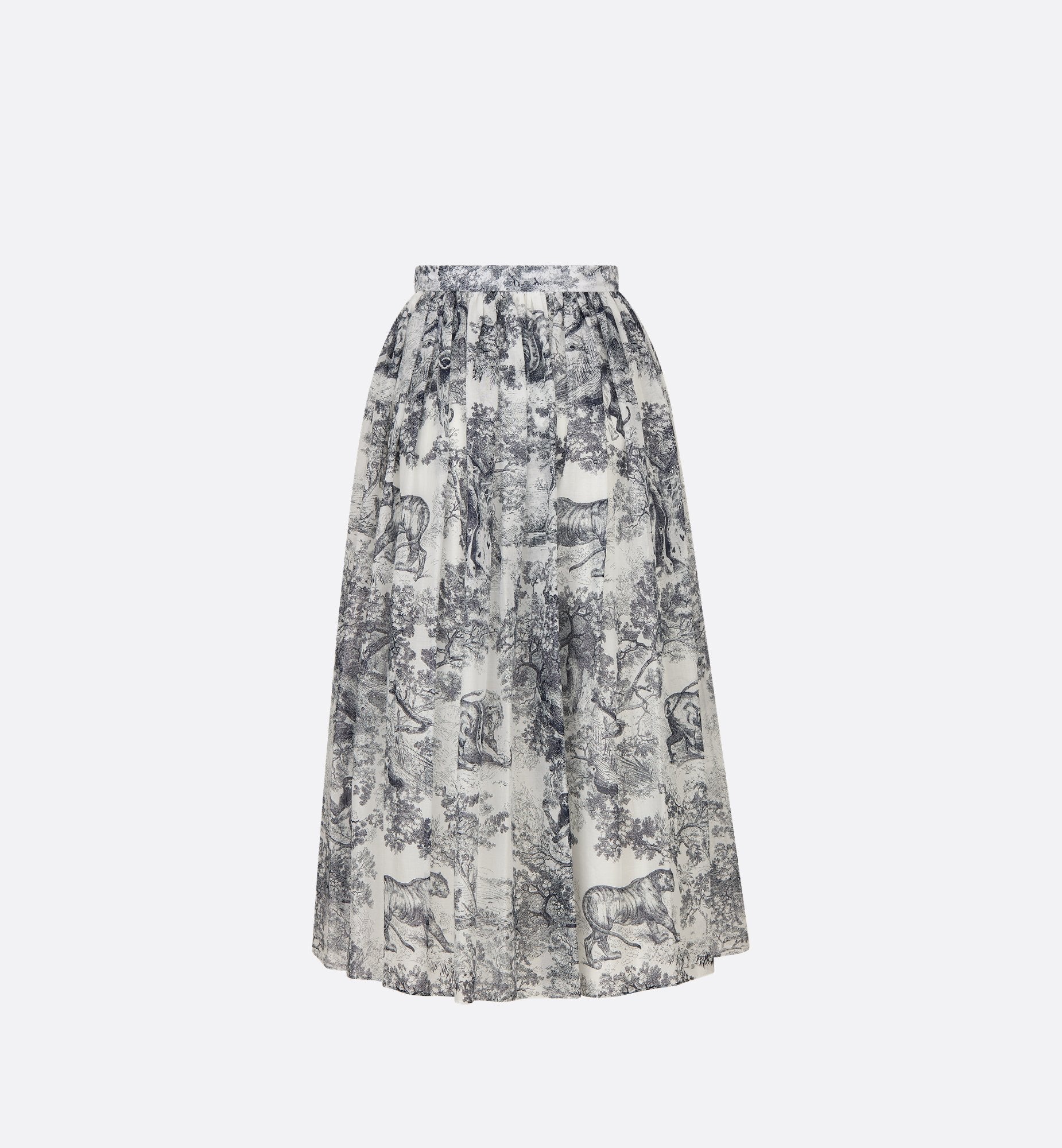 Mid-Length Skirt White And Navy Blue Toile De Jouy Cotton Muslin