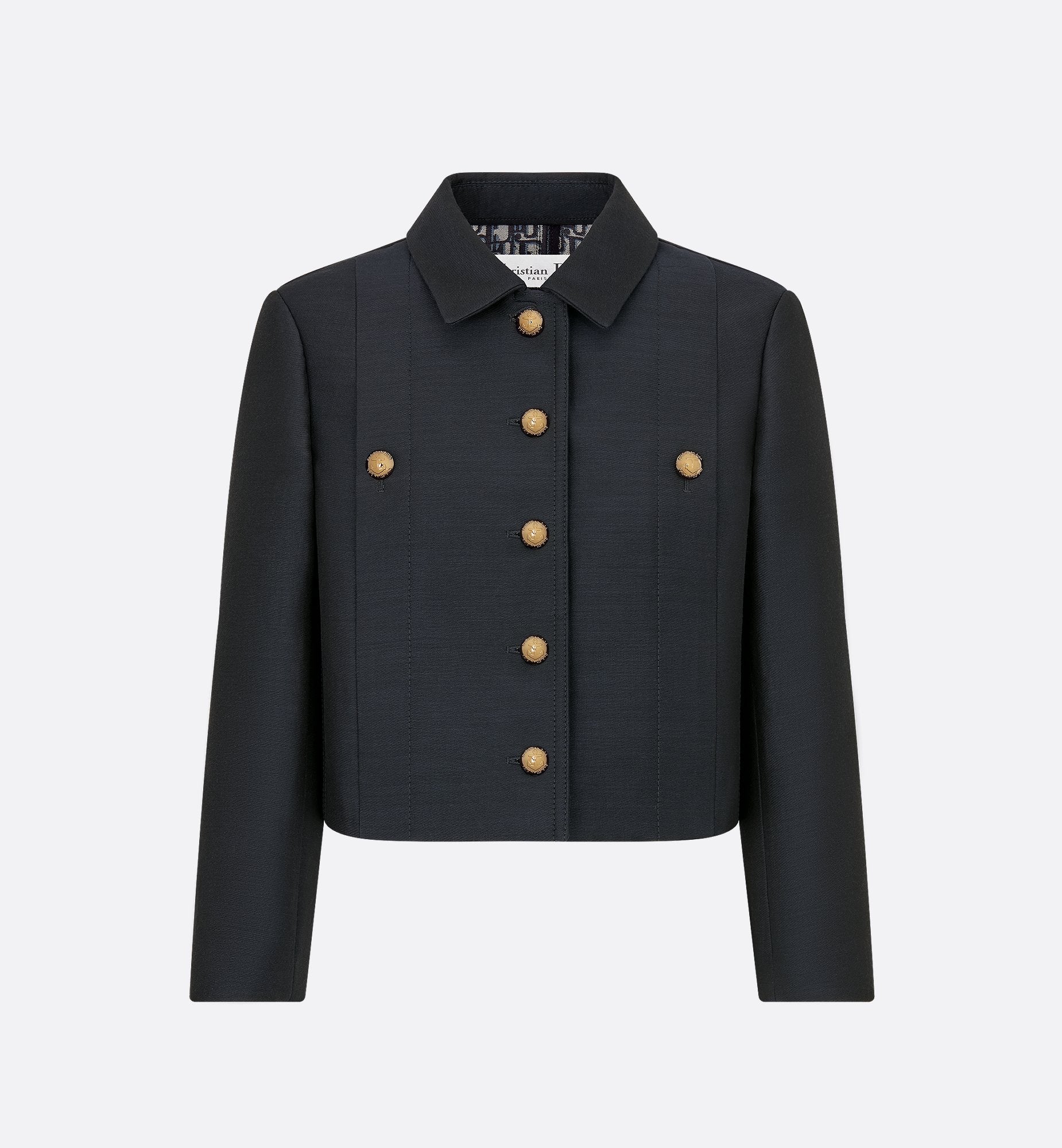 Cropped Jacket Navy Blue Wool And Silk