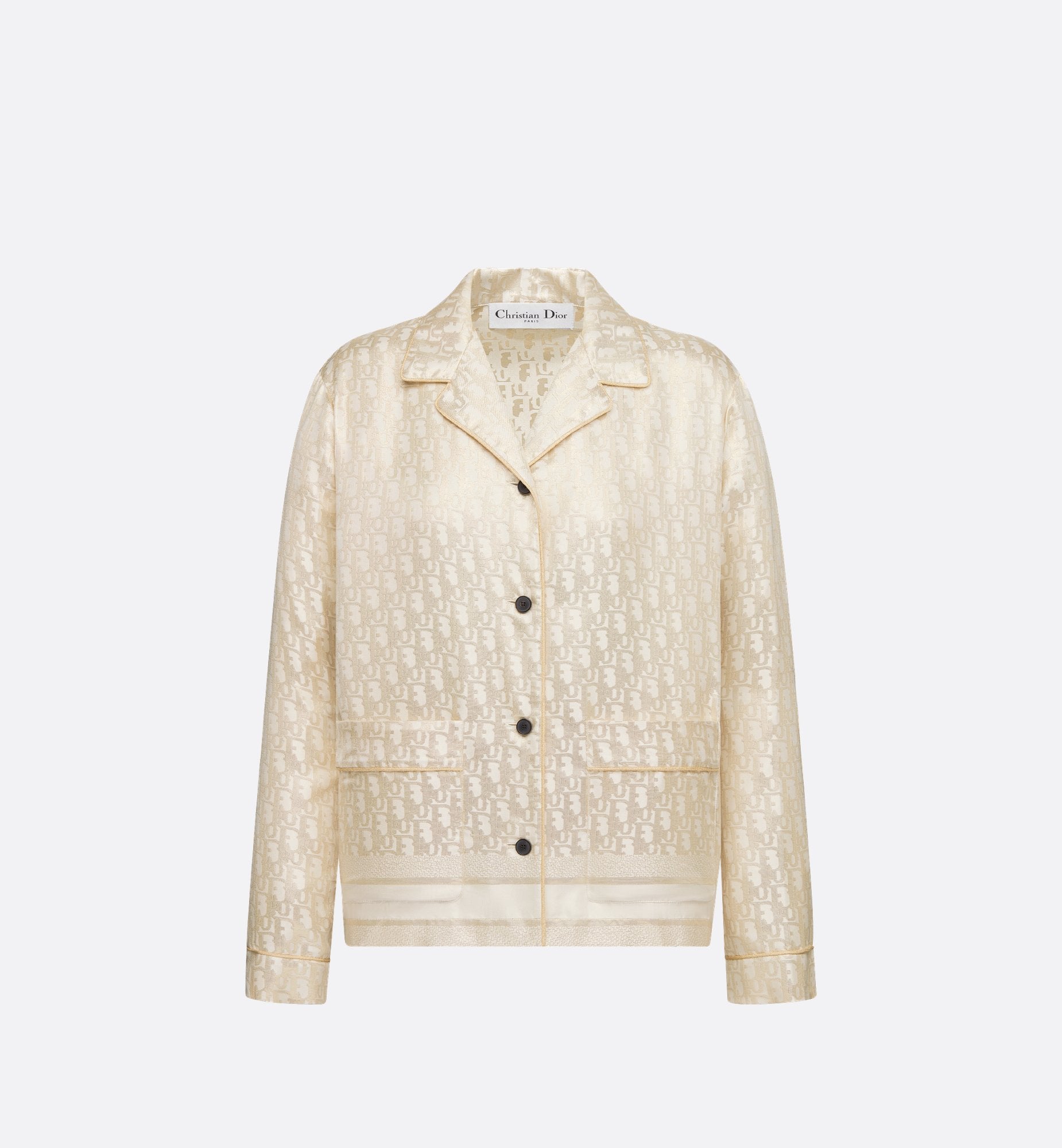 Or Shirt White And Gold Tone Silk Twill With Dior Oblique Motif