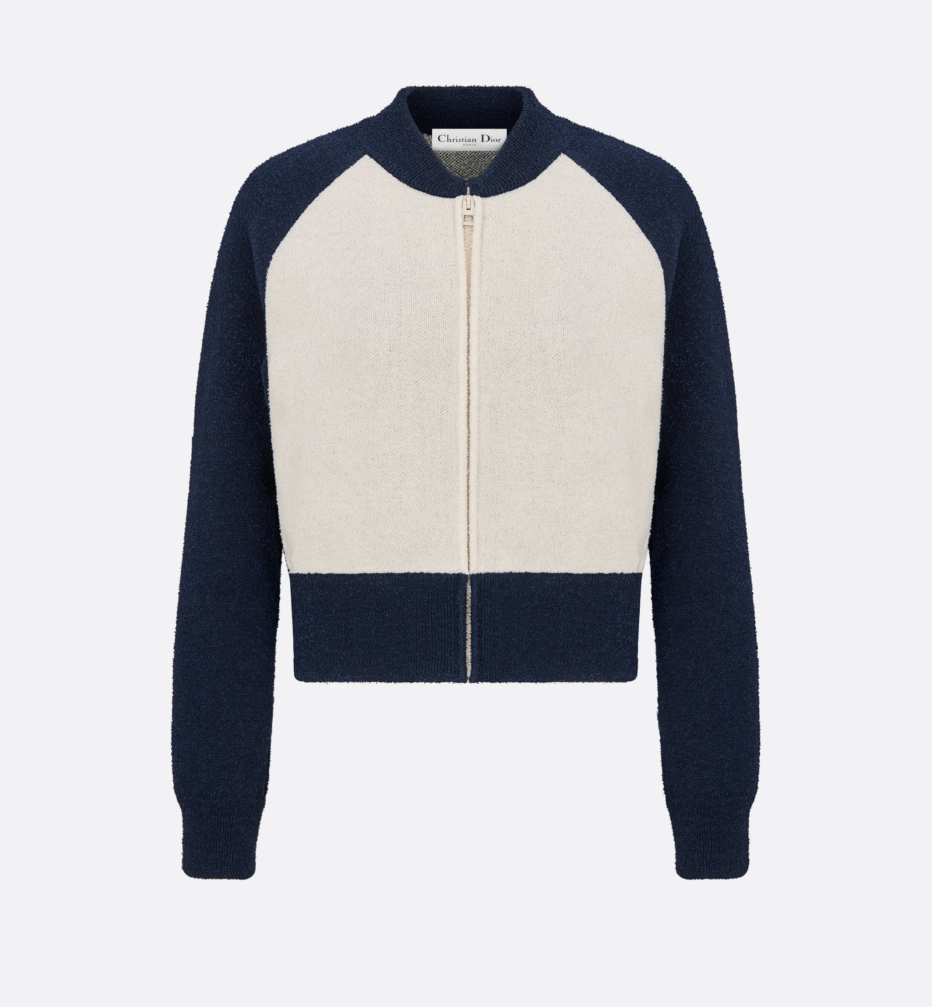 8 Bomber Jacket Ecru And Blue Technical Wool Knit