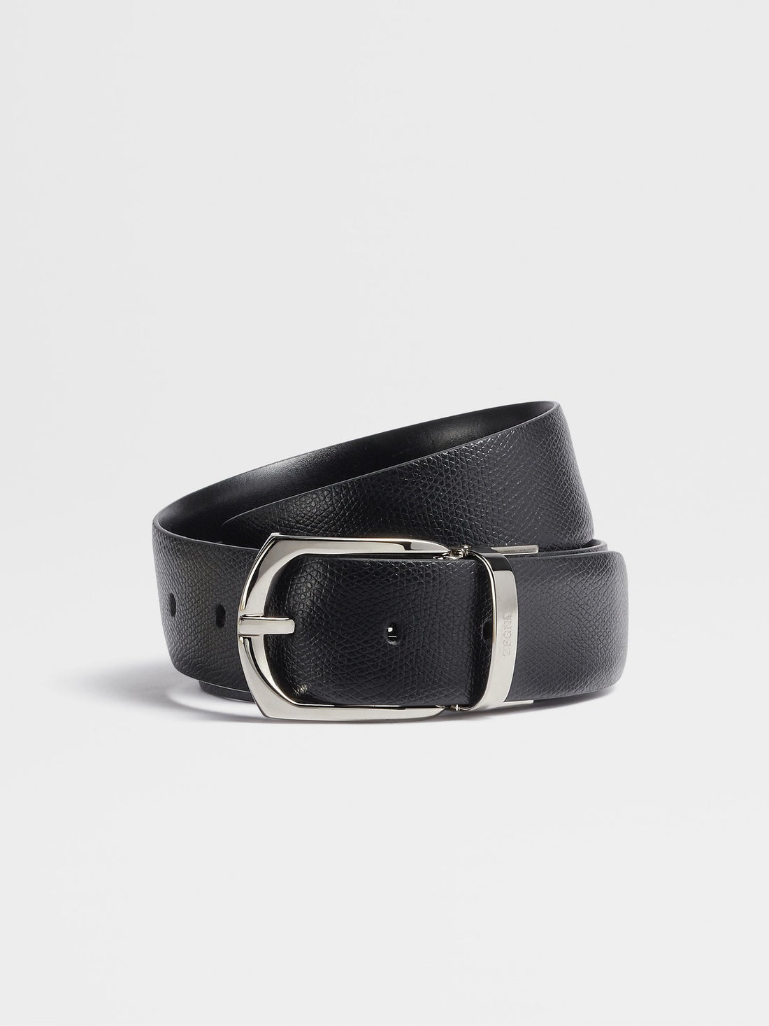 BLACK ALPINA ENGRAVED LEATHER AND LEATHER REVERSIBLE BELT