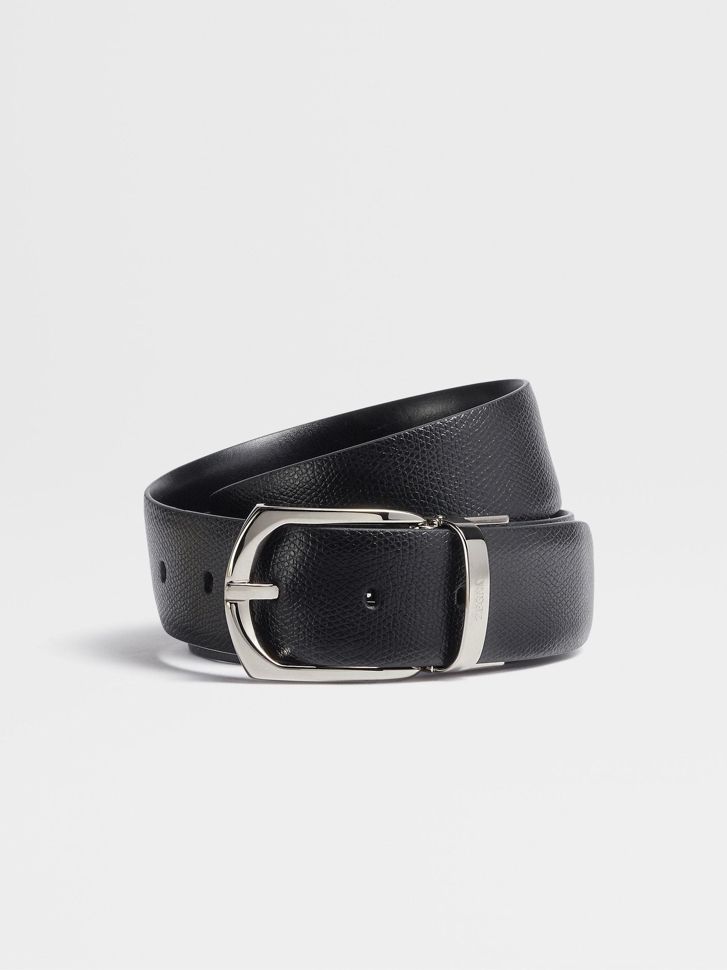 BLACK ALPINA ENGRAVED LEATHER AND LEATHER REVERSIBLE BELT