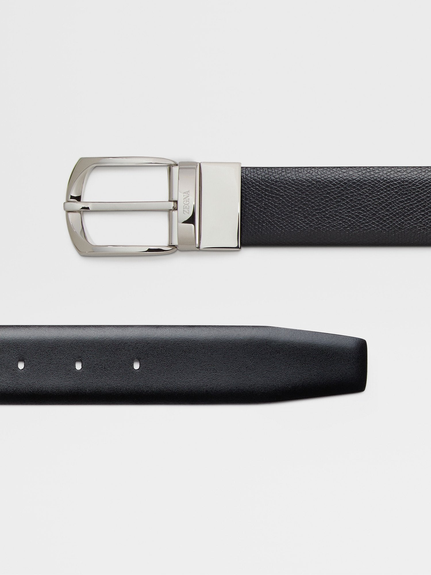 BLACK ALPINA ENGRAVED LEATHER AND LEATHER REVERSIBLE BELT