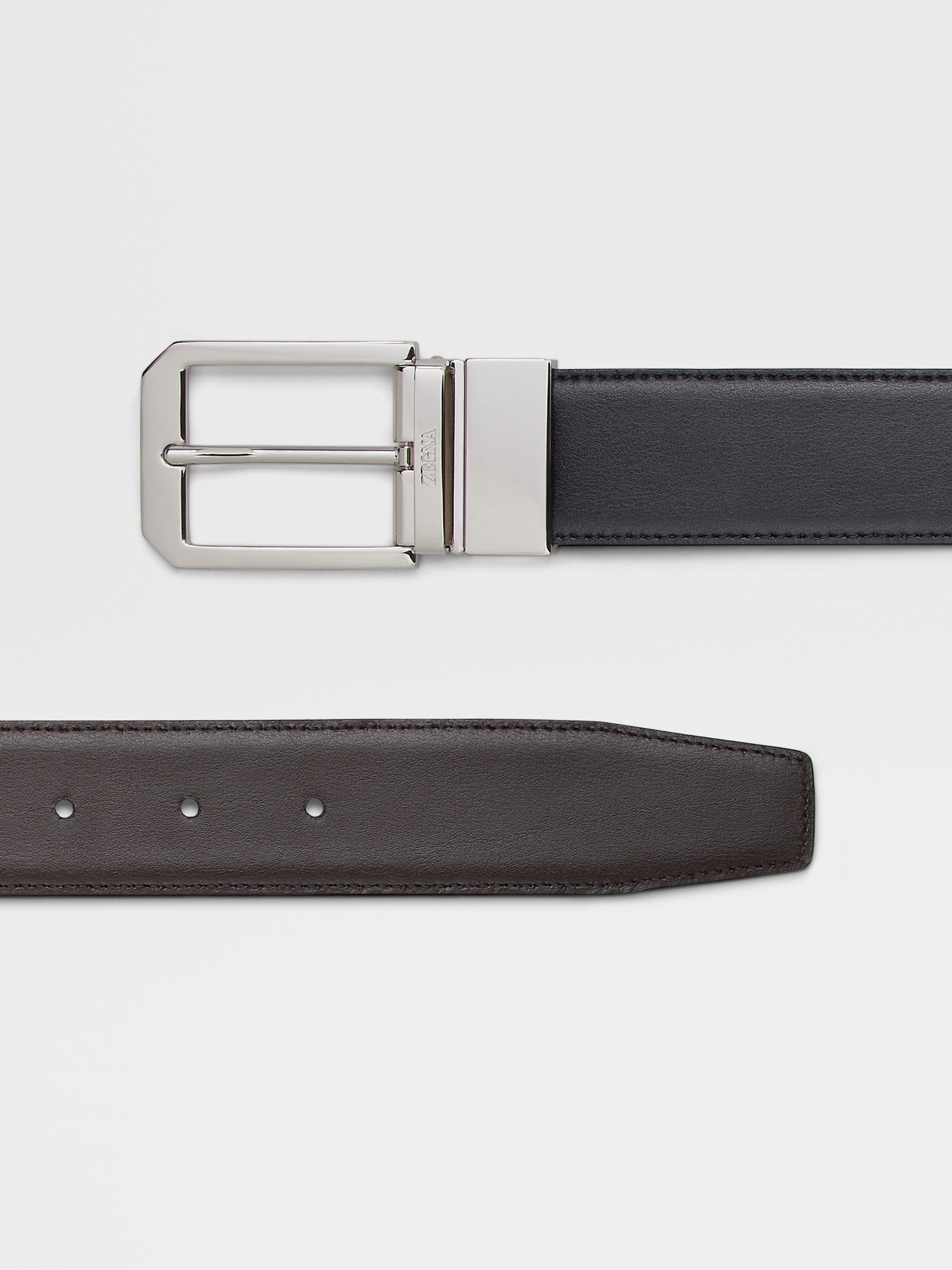 Black and Dark Brown Reversible Leather Belt