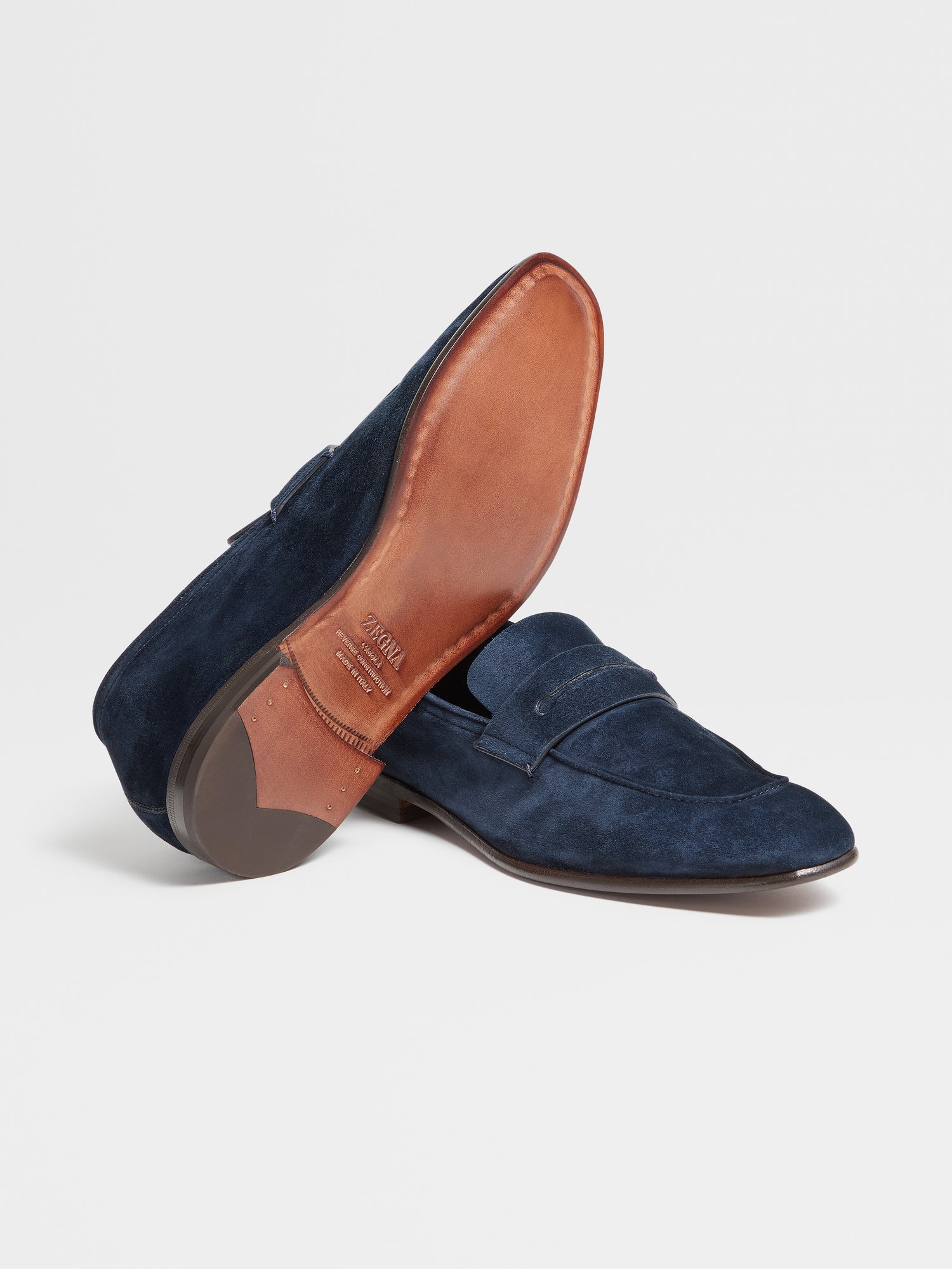 Navy Blue Suede L Asola Loafers