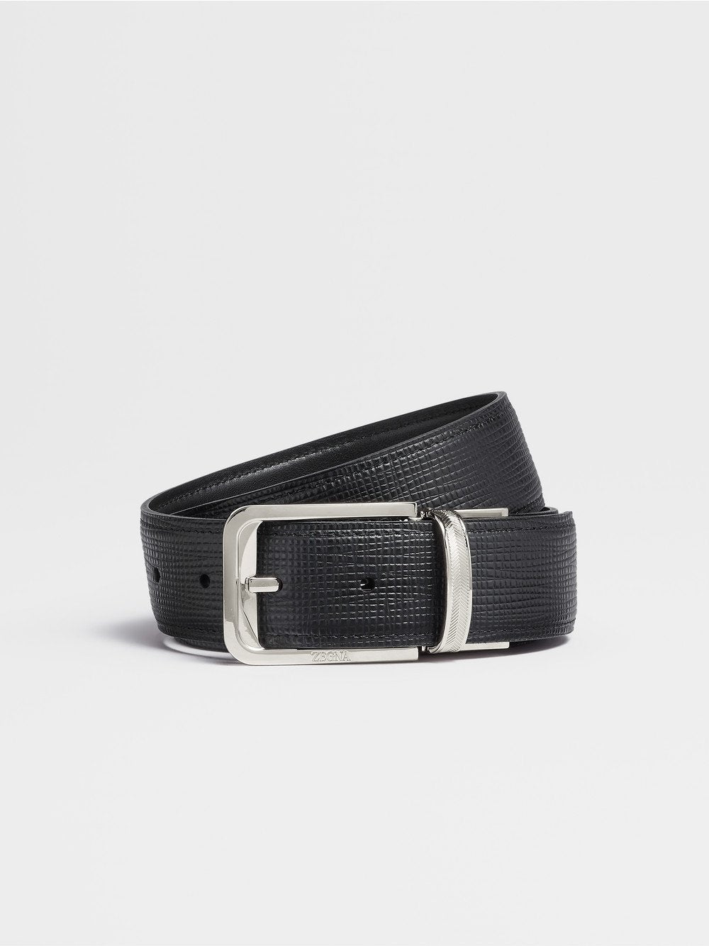 BLACK PAGLIA ENGRAVED LEATHER AND BLACK LEATHER REVERSIBLE BELT