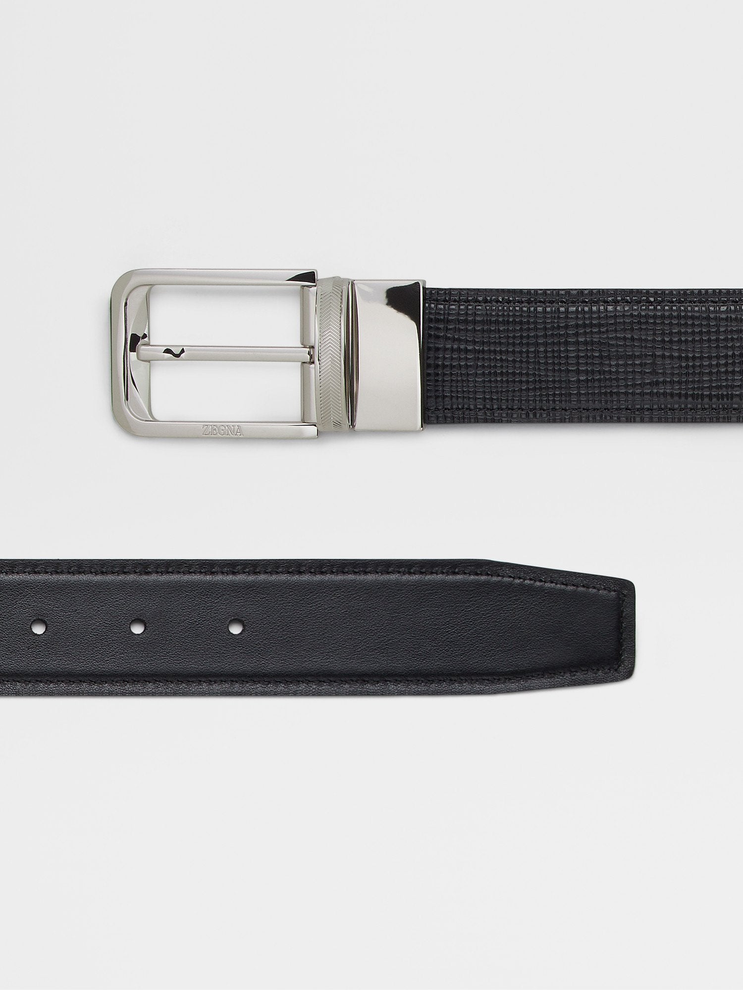 Black Paglia Engraved Leather and Black Leather Reversible Belt