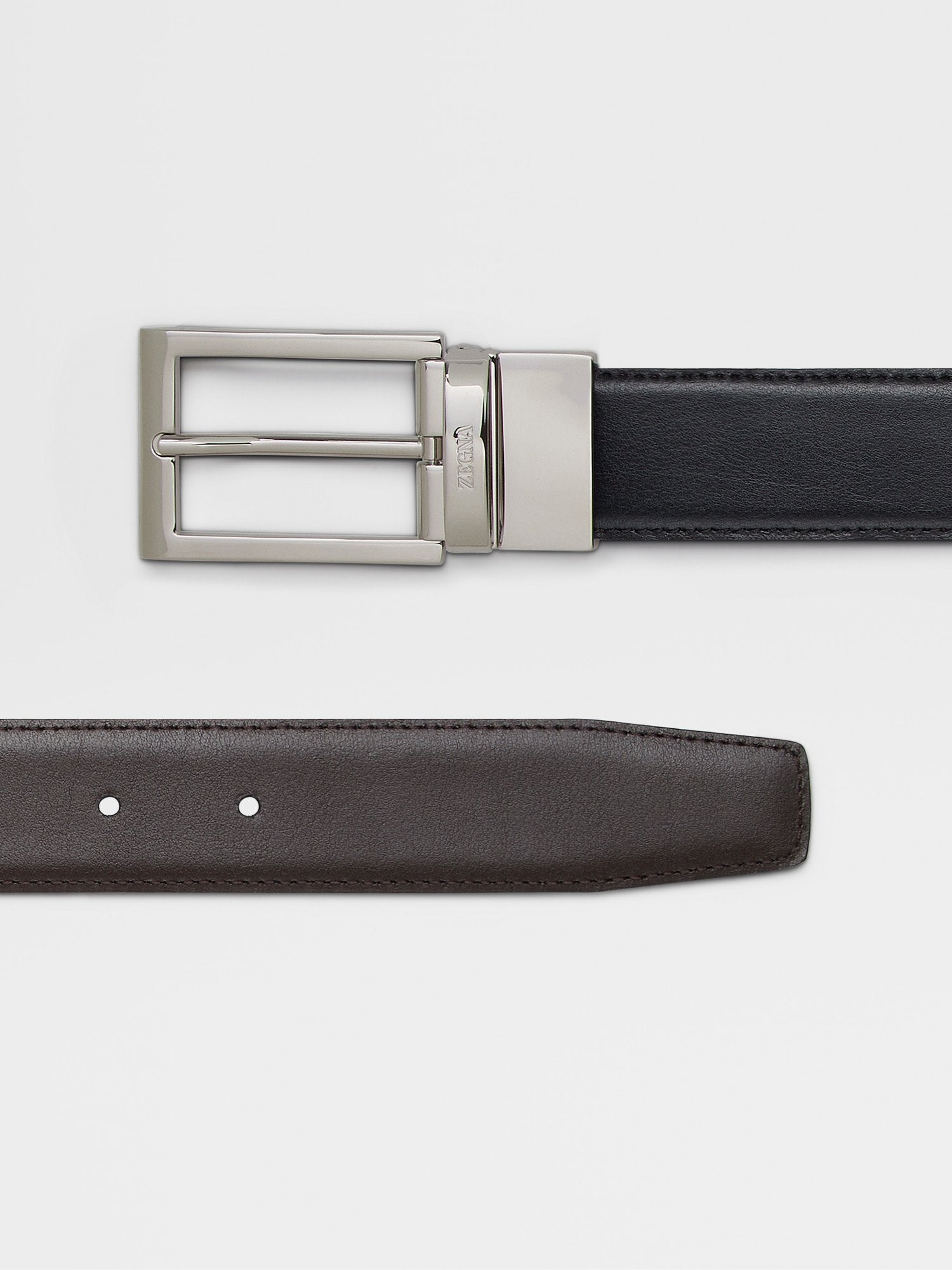 BLACK AND DARK BROWN REVERSIBLE LEATHER BELT