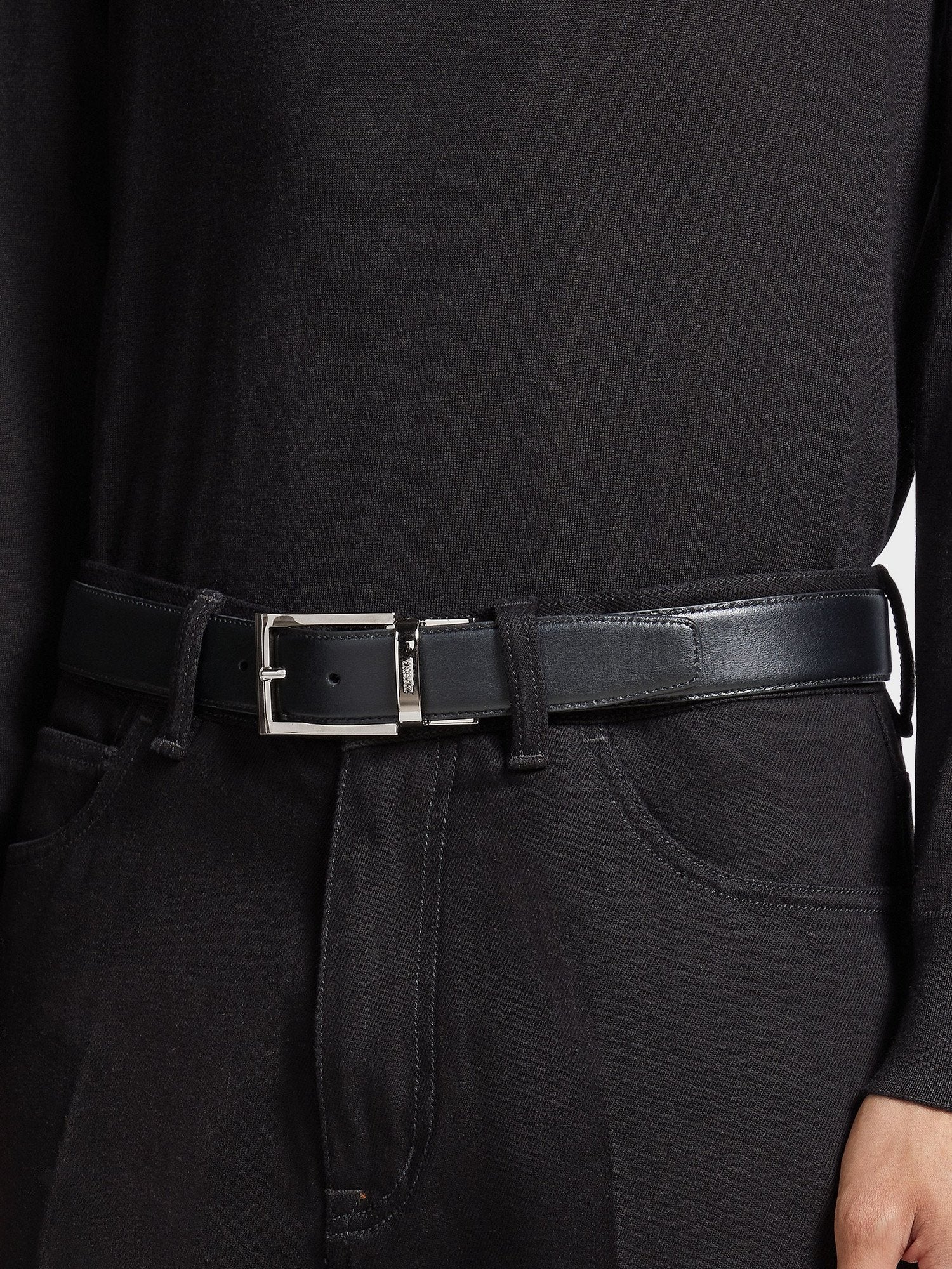 BLACK AND DARK BROWN REVERSIBLE LEATHER BELT