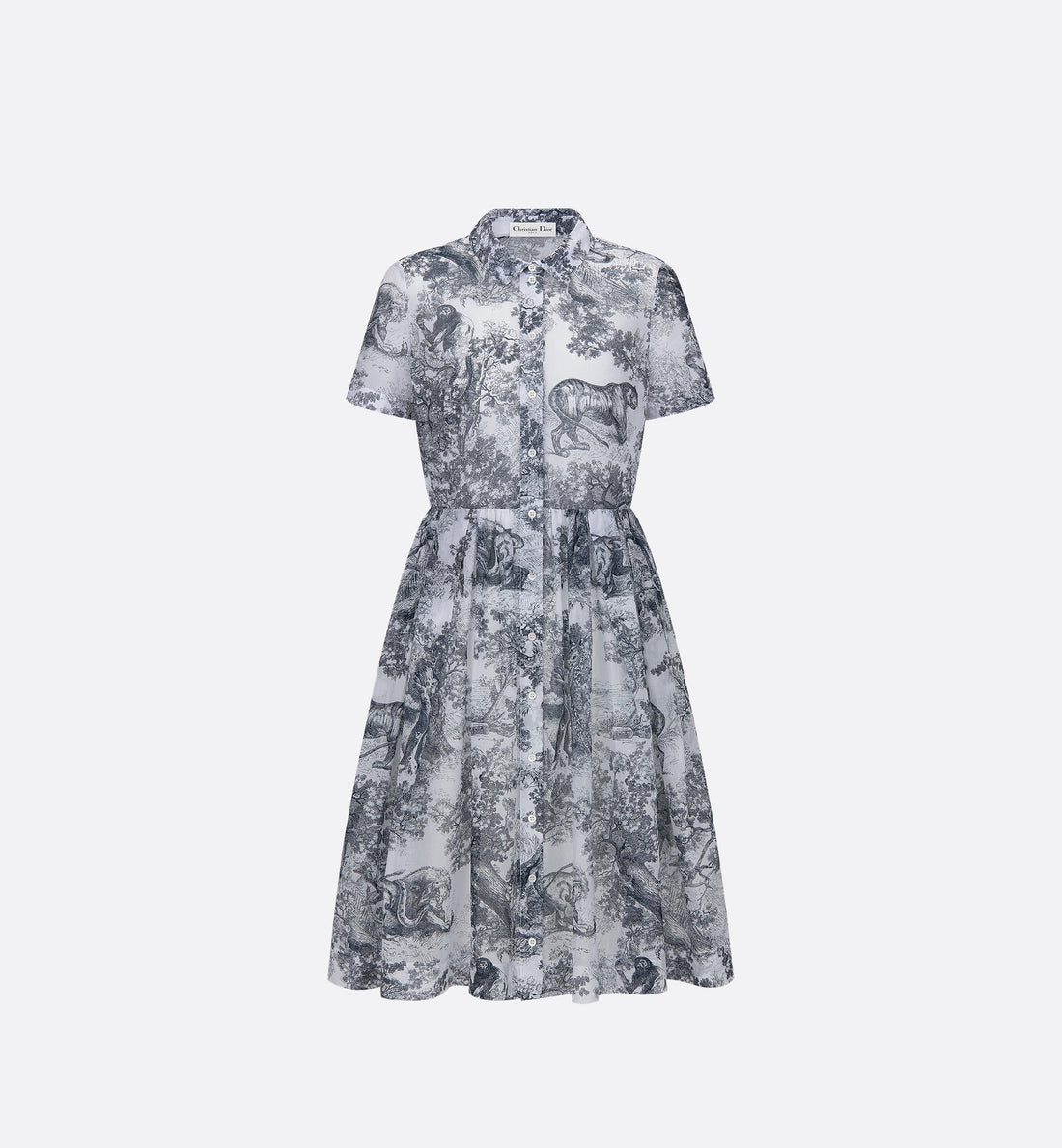 Mid Length Shirtdress White And Navy Blue Toile De Jouy Cotton Muslin