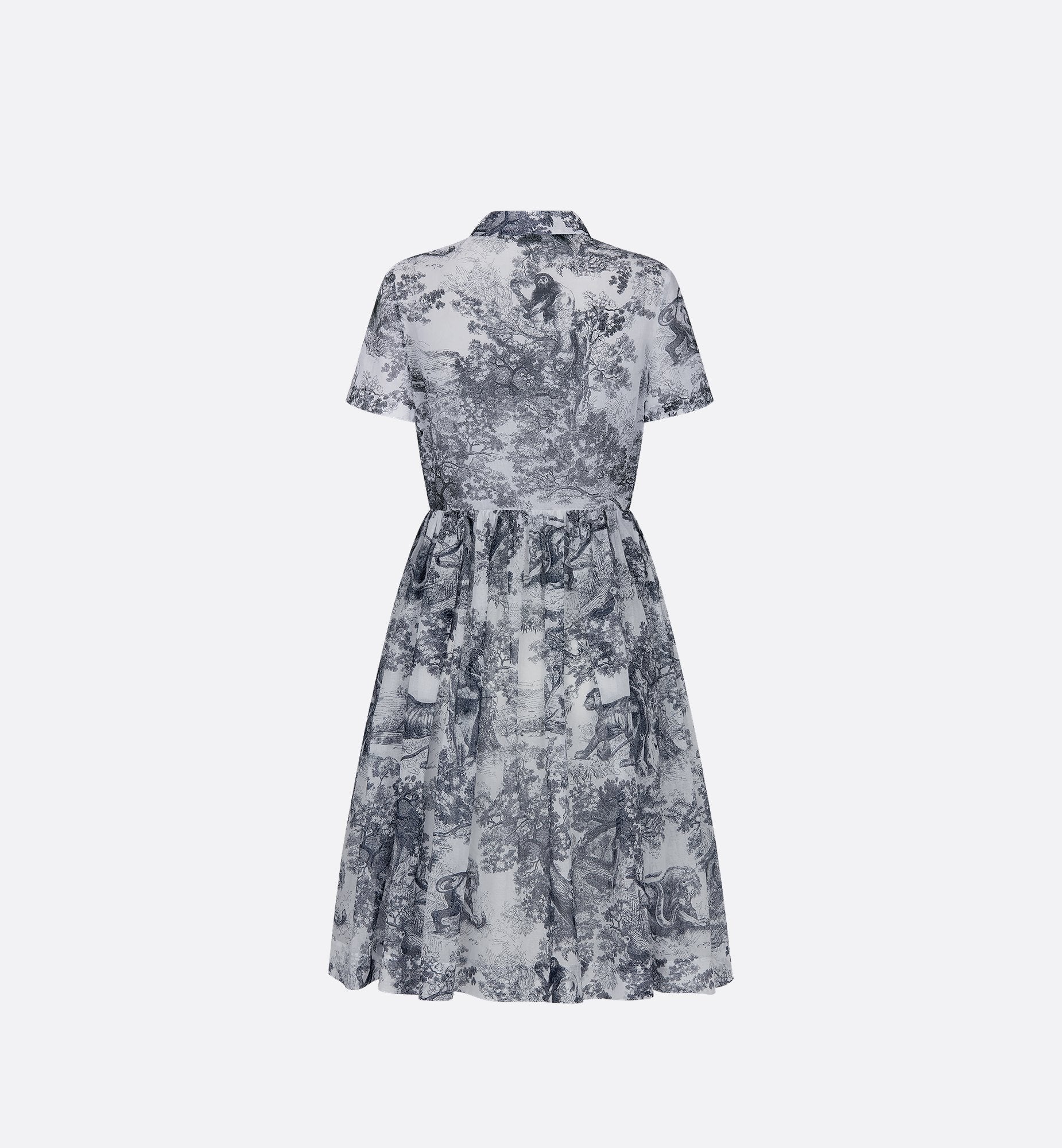 Mid-Length Shirtdress White And Navy Blue Toile De Jouy Cotton Muslin