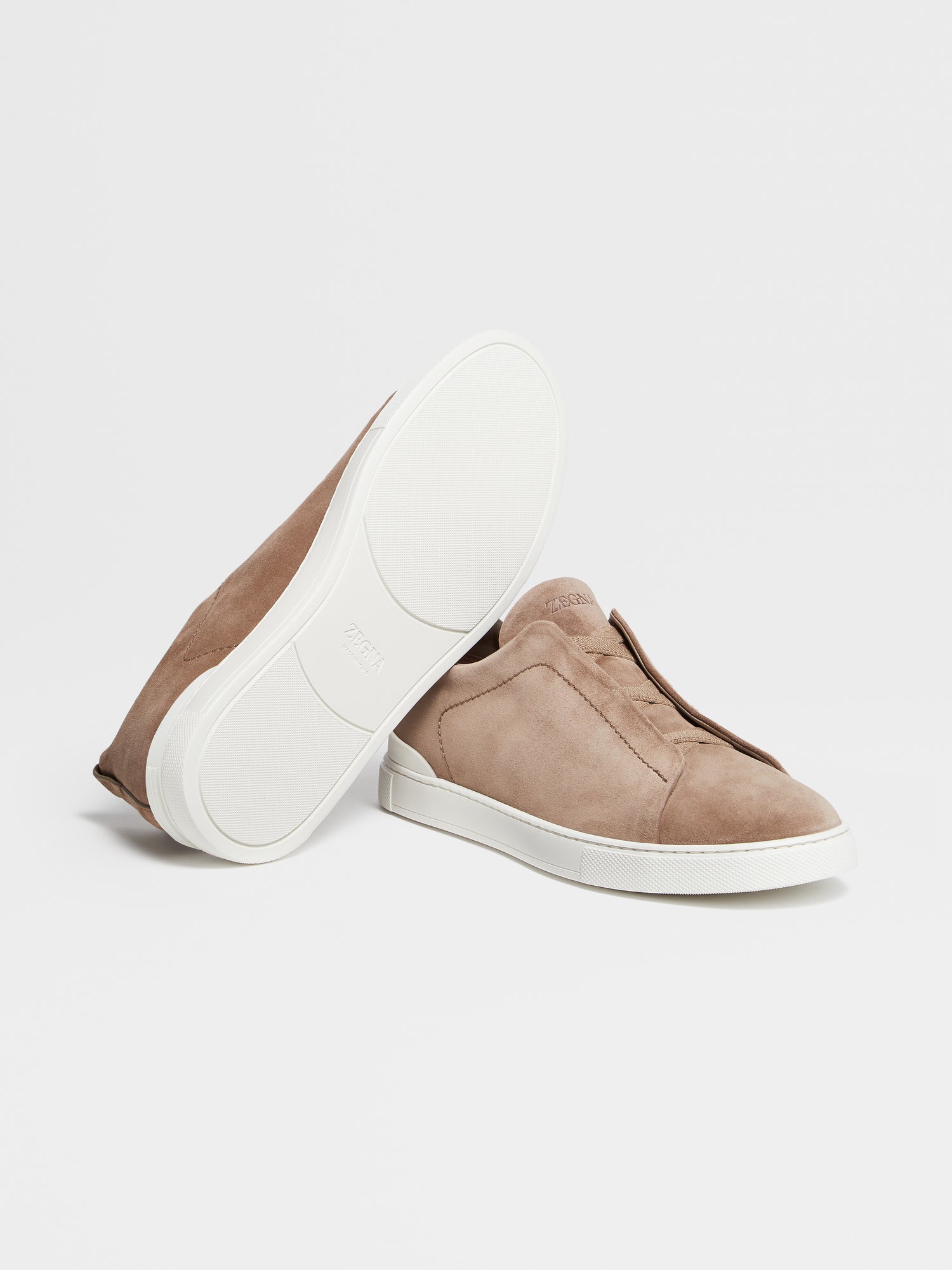 Beige Suede Triple Stitch Sneakers