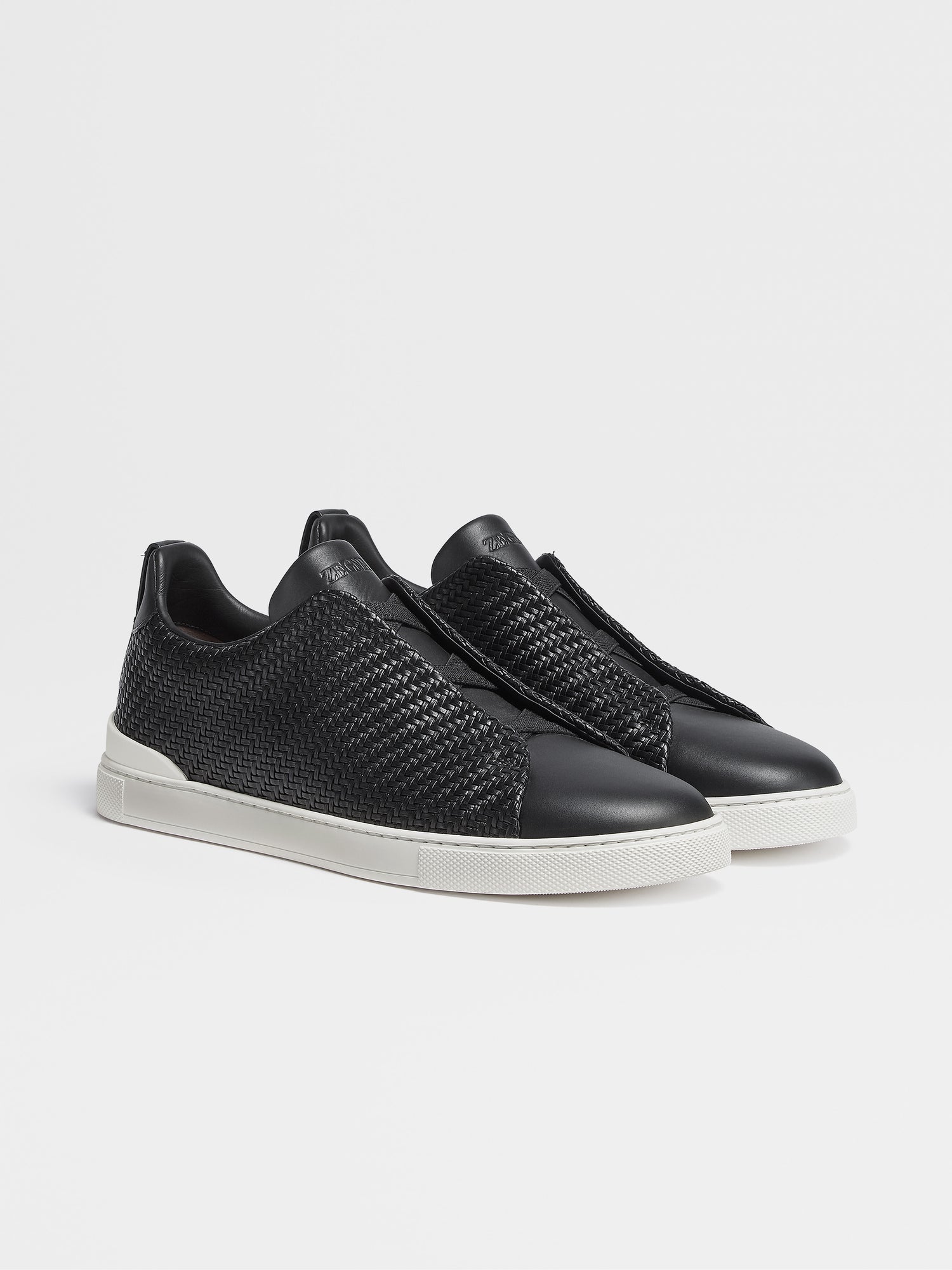 Black Pelletessuta Leather Triple Stitch Sneakers