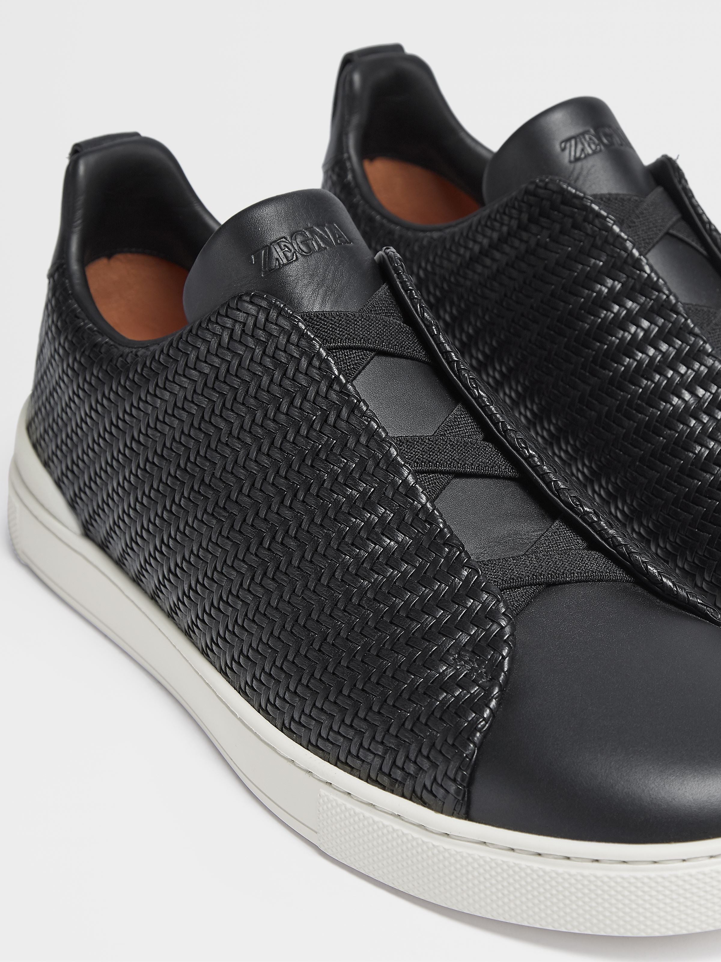 Black Pelletessuta Leather Triple Stitch Sneakers