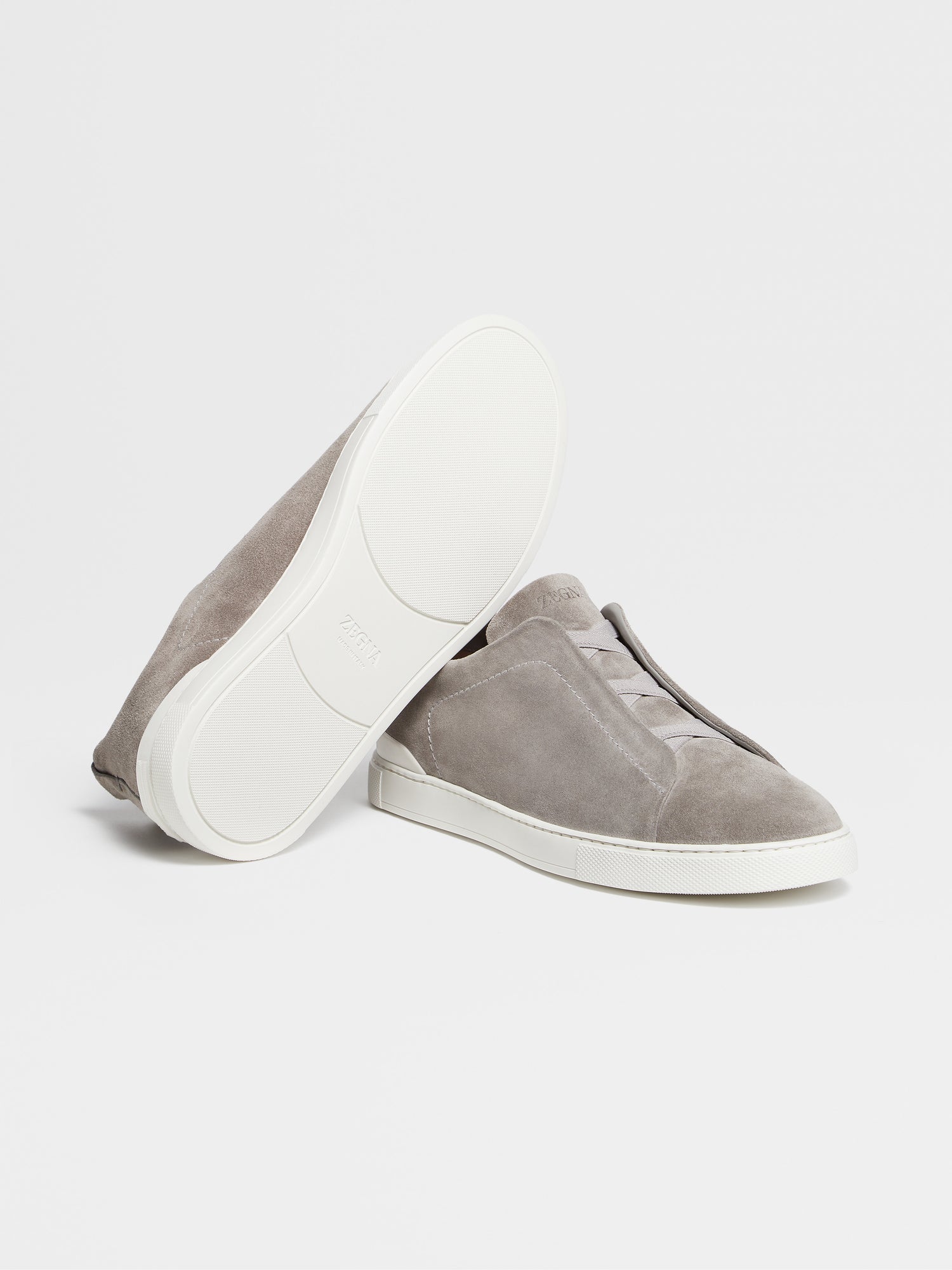 Grey Melange Suede Triple Stitch Sneakers