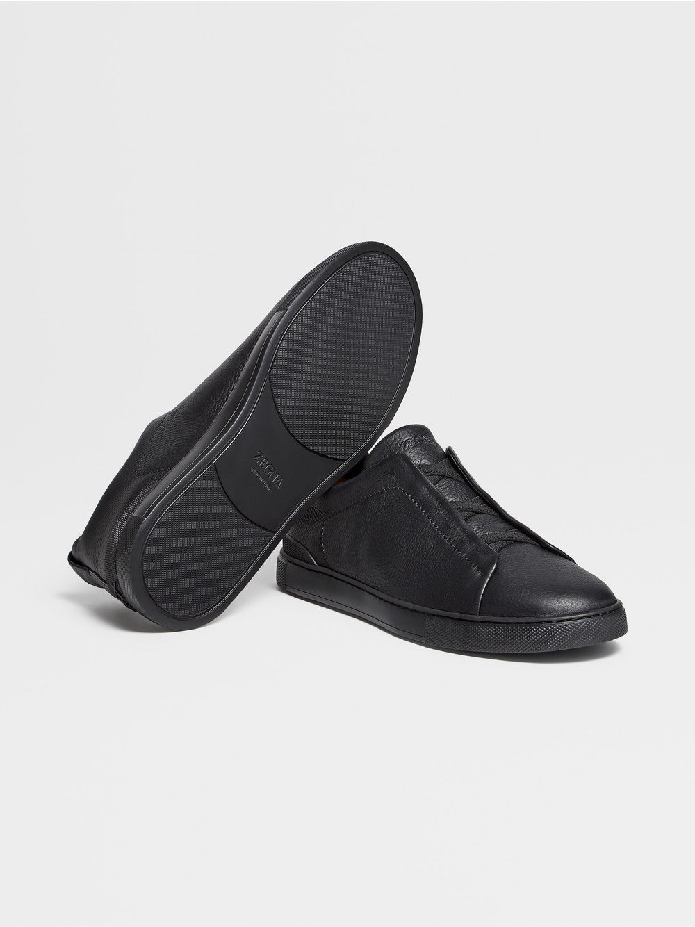 Black Deerskin Triple Stitch Sneakers