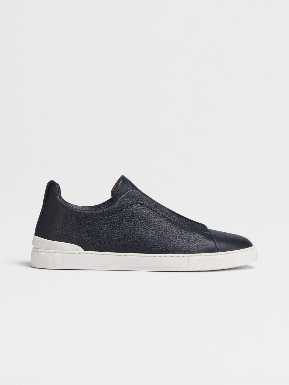 Navy Blue Deerskin Triple Stitch Sneakers