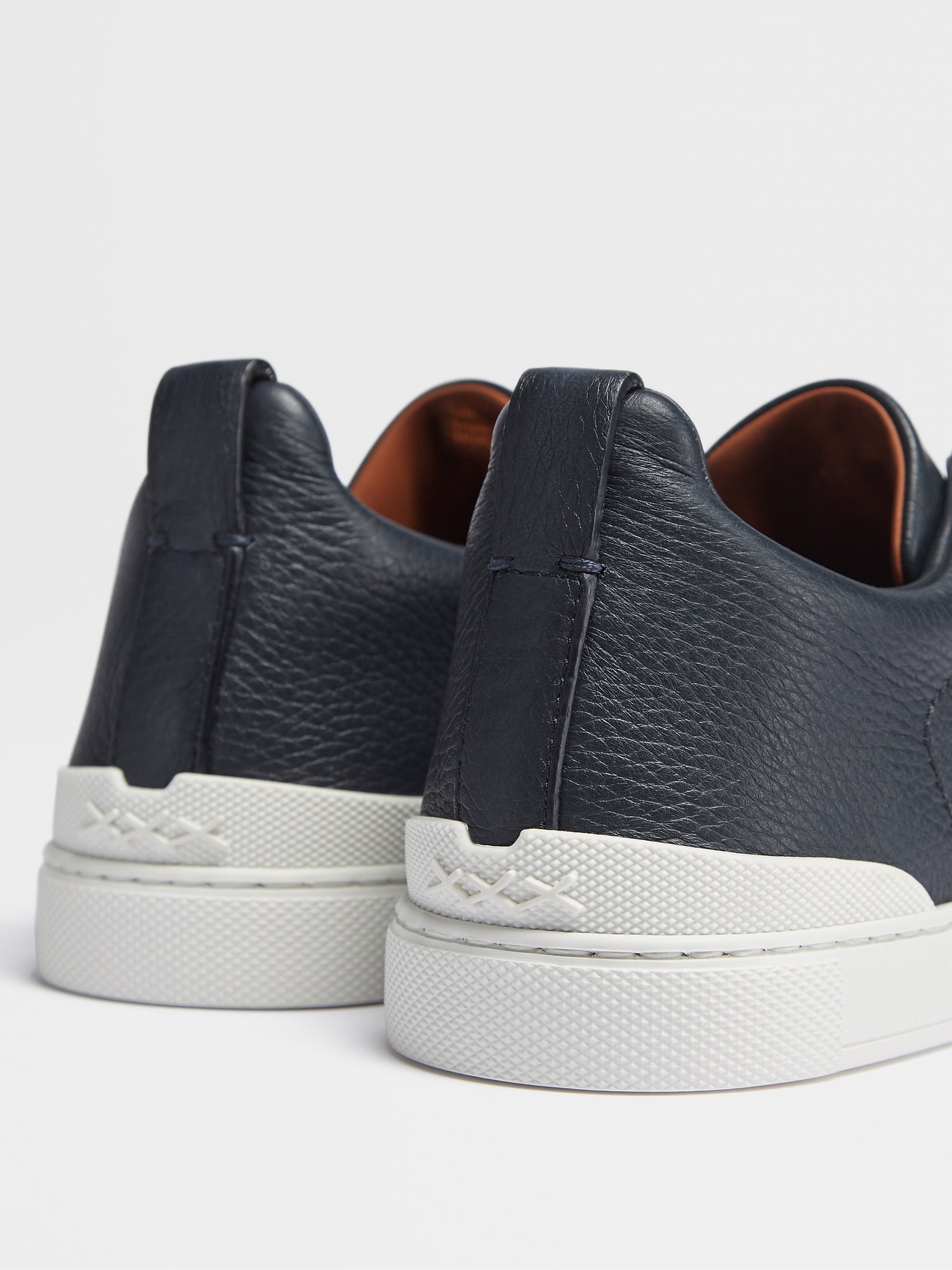 Navy Blue Deerskin Triple Stitch Sneakers