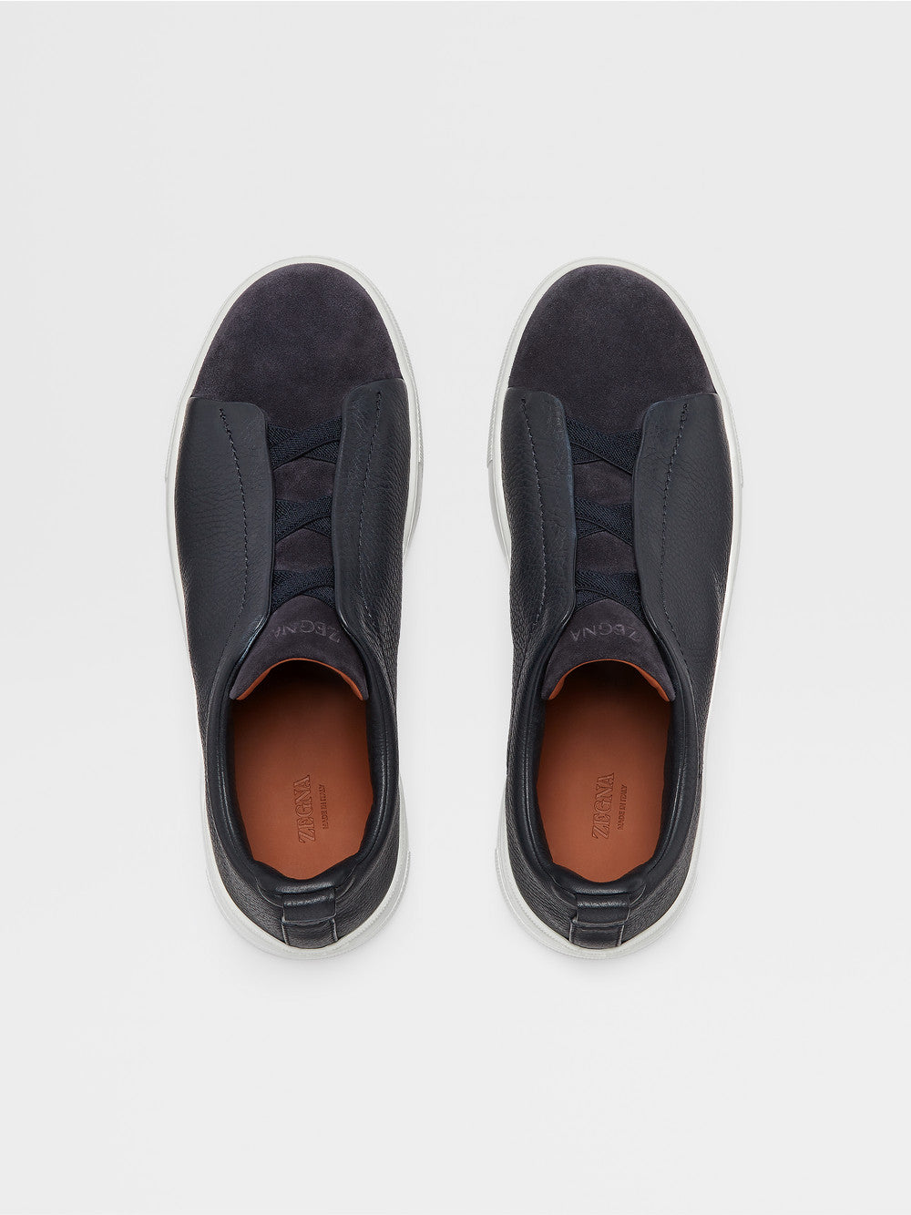 NAVY BLUE LEATHER AND SUEDE TRIPLE STITCH™ SNEAKERS