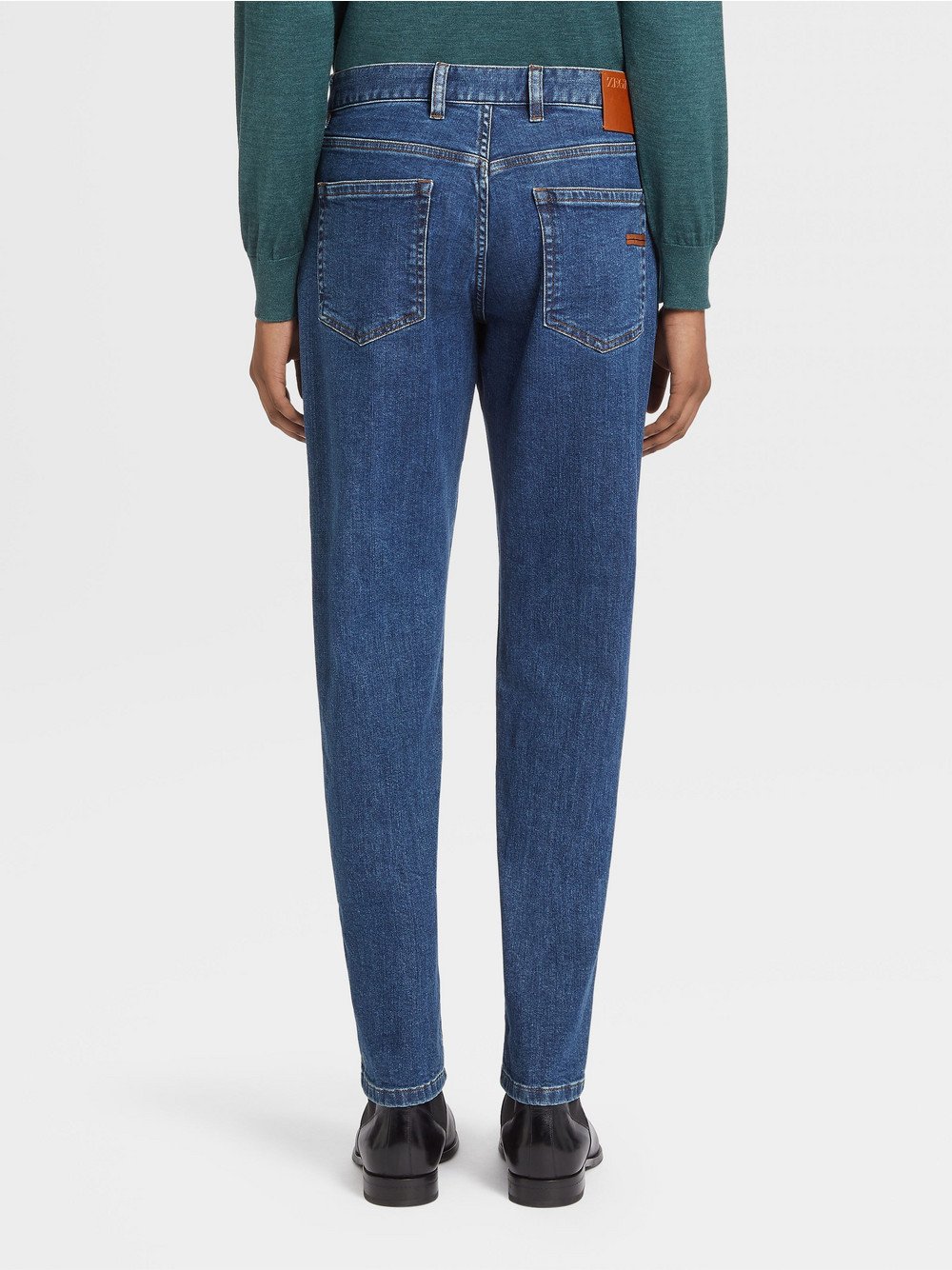 BLUE STONE-WASHED COTTON ROCCIA JEANS