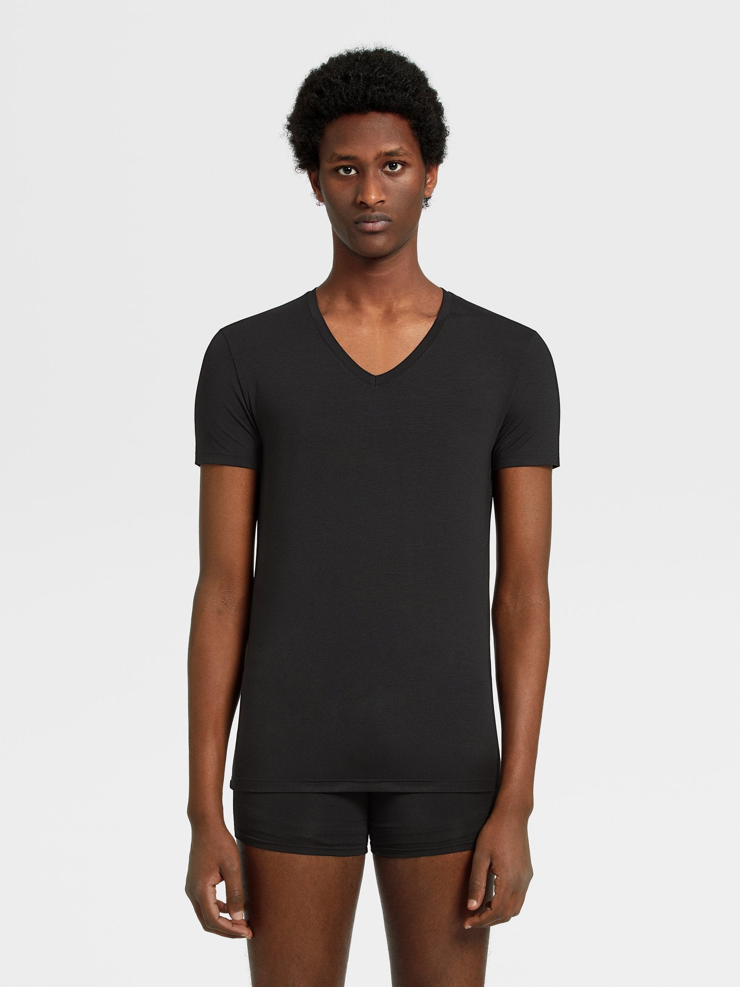 BLACK STRETCH MODAL V-NECK T-SHIRT