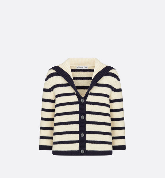 Dior Marinière Cardigan Navy Blue and Ecru D-Stripes Virgin