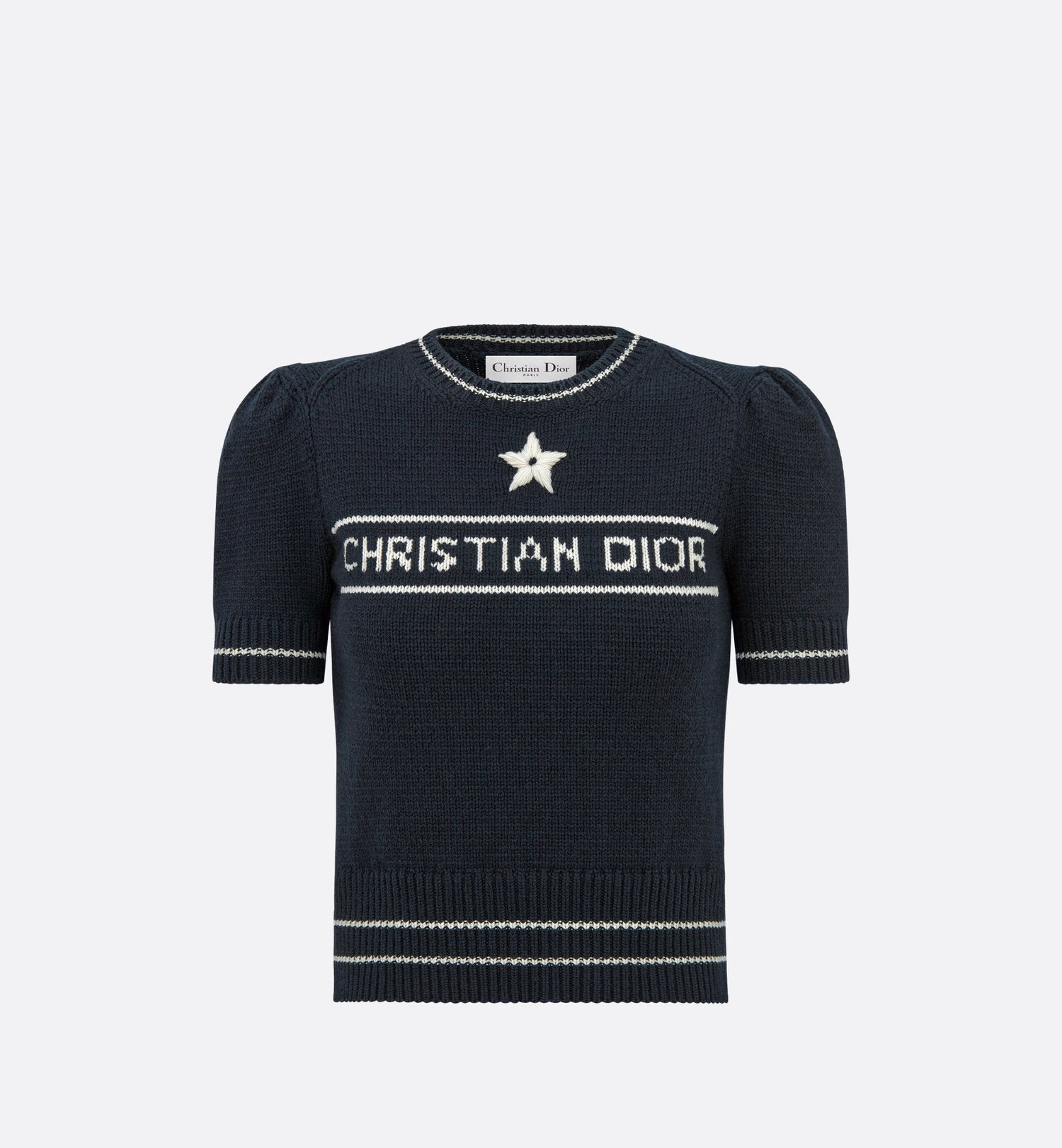 Christian Dior Short-Sleeved Sweater Navy Blue Cashmere And Wool Knit