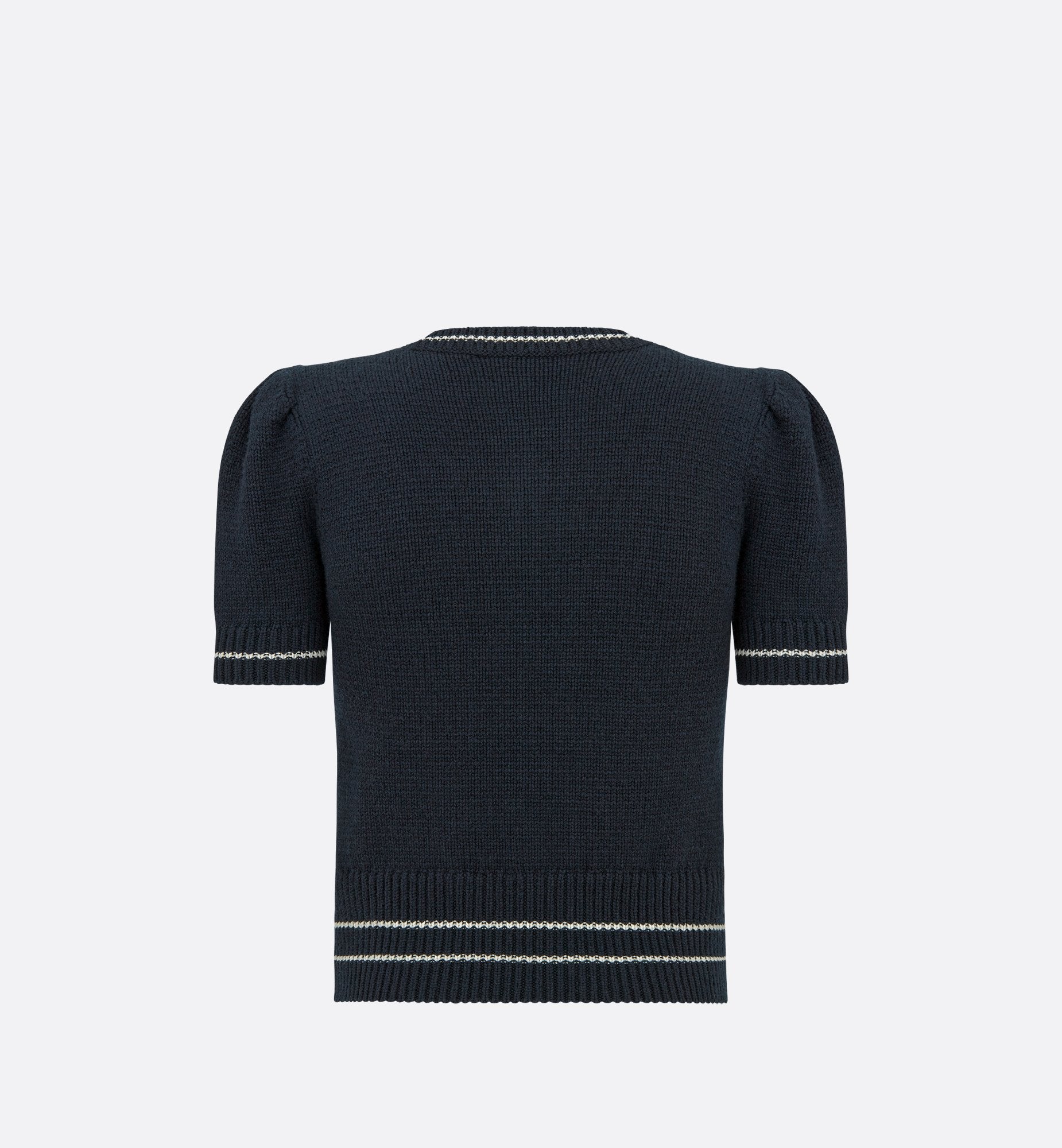 Short Sleeved Sweater Navy Blue Cashmere And Wool Knit