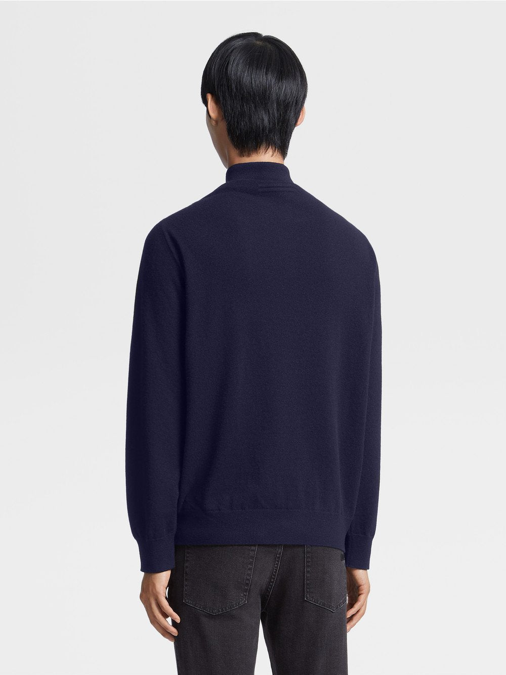 NAVY BLUE OASI CASHMERE ZIP MOCK NECK SWEATER