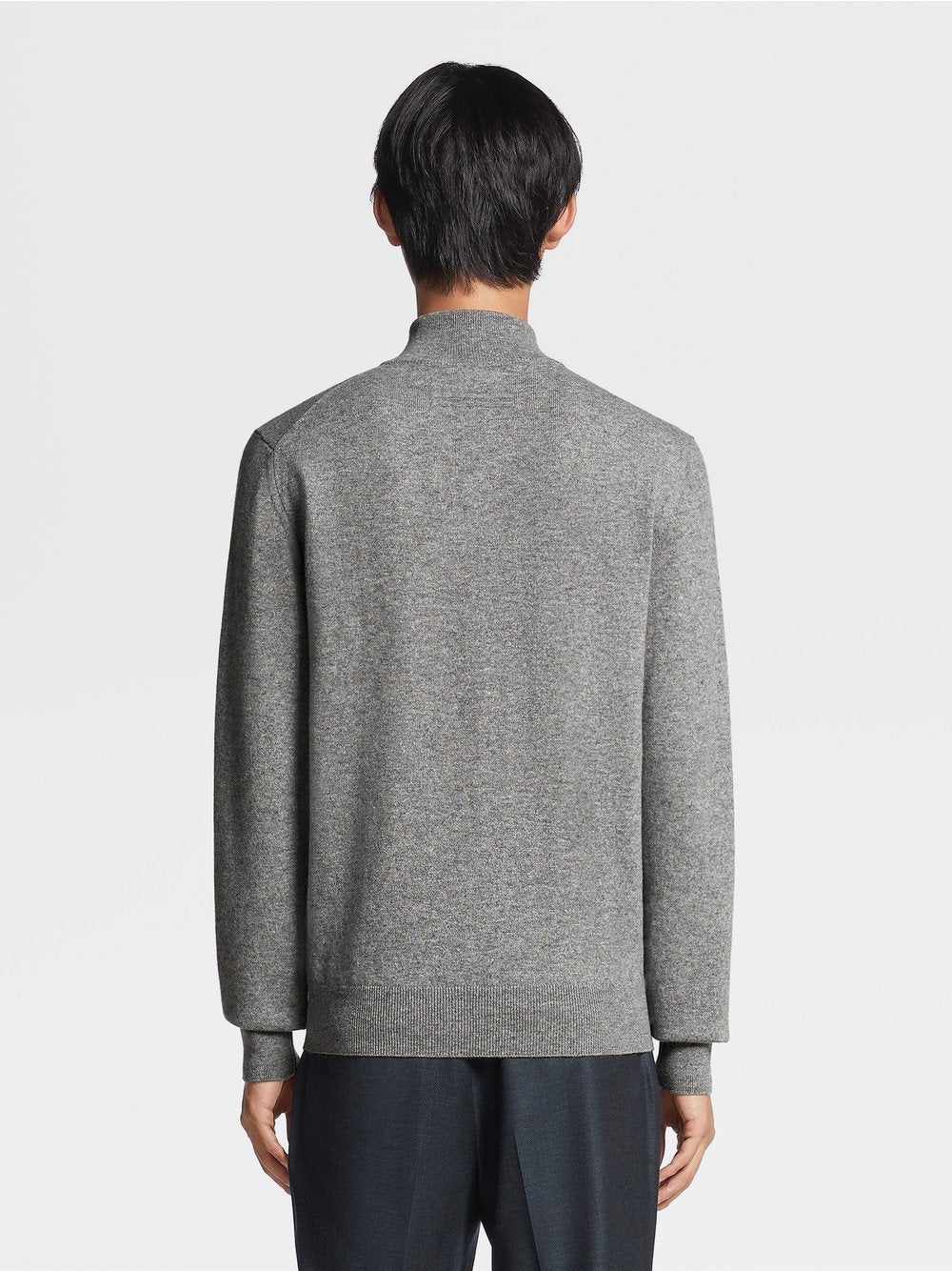 Grey Mélange Oasi Cashmere Zip Mock Neck Sweater