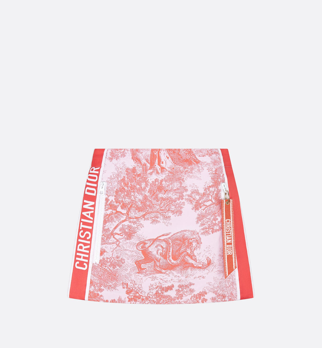 Dioriviera Skort White And Coral Technical Taffeta Jacquard With Toile De Jouy Sauvage Motif