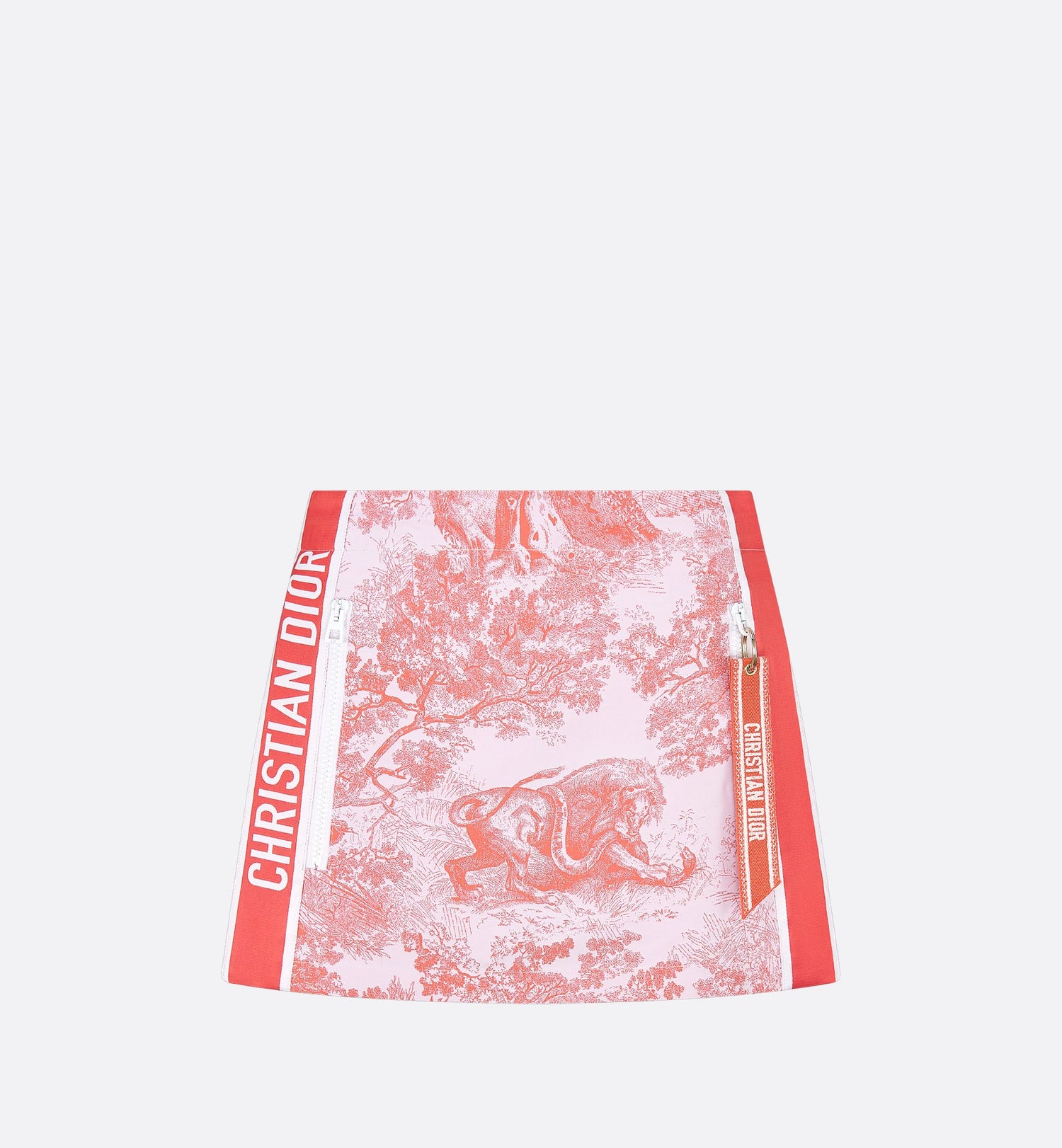 Dioriviera Skort White And Coral Technical Taffeta Jacquard With Toile De Jouy Sauvage Motif