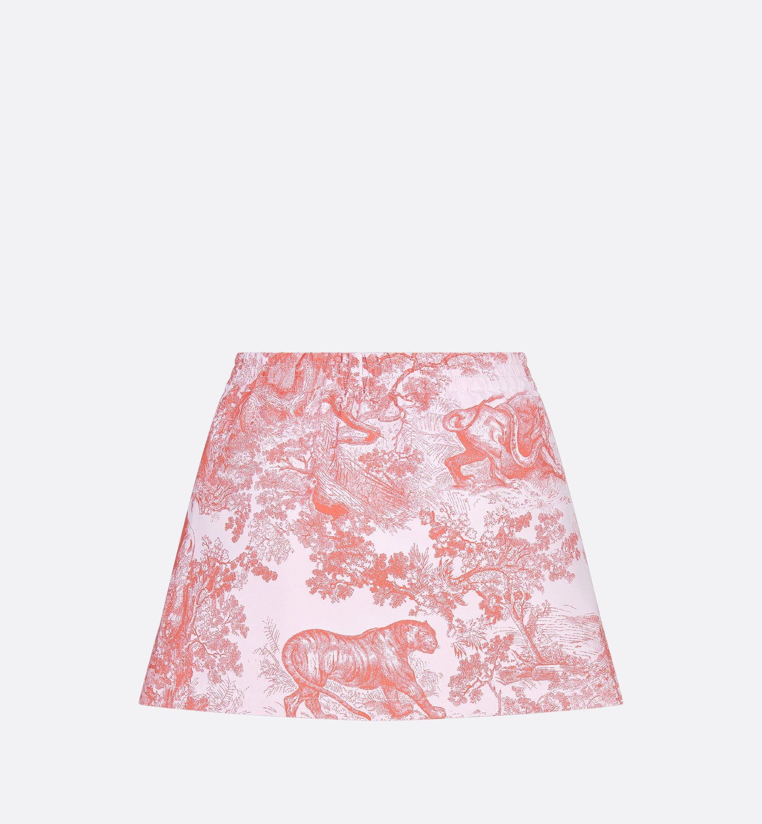 Dioriviera Skort White And Coral Technical Taffeta Jacquard With Toile De Jouy Sauvage Motif