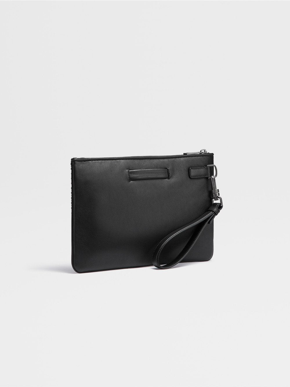 Black Pelletessuta Flat Zip Pouch