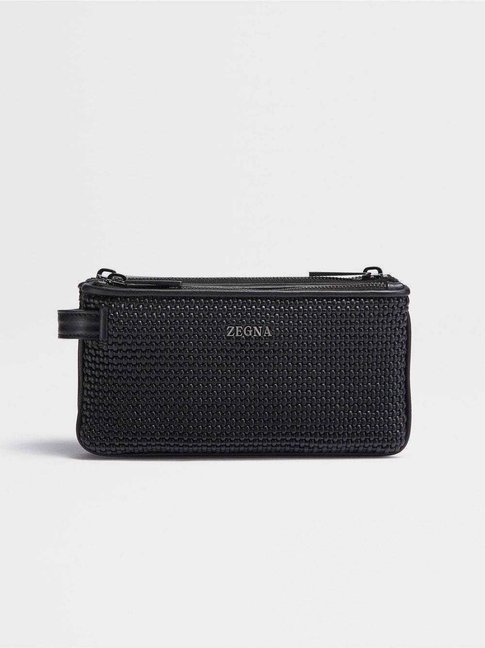 Black Pelletessuta Triple Zip Pouch