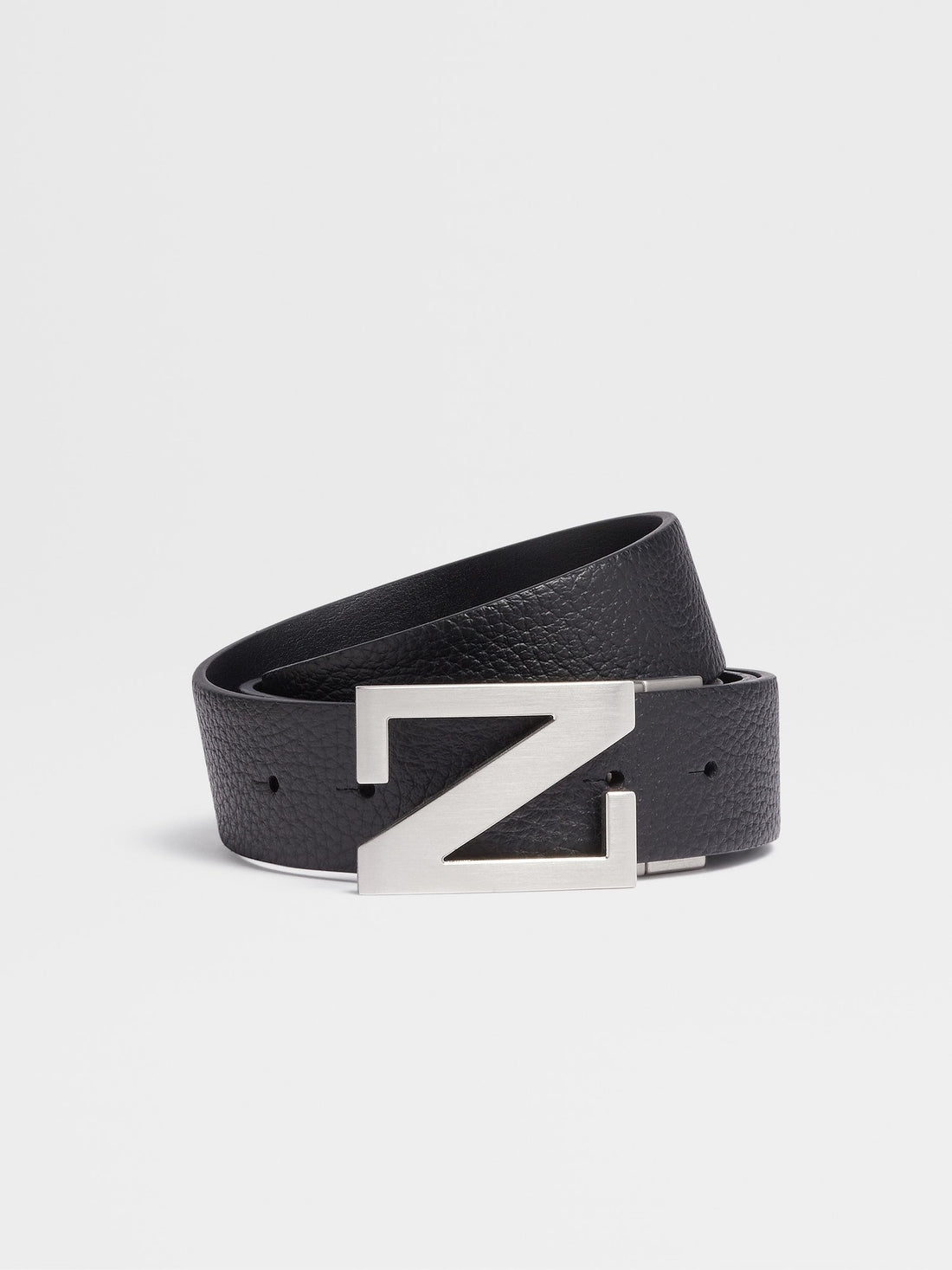 Black Grained Leather and Black Leather Reversible Belt