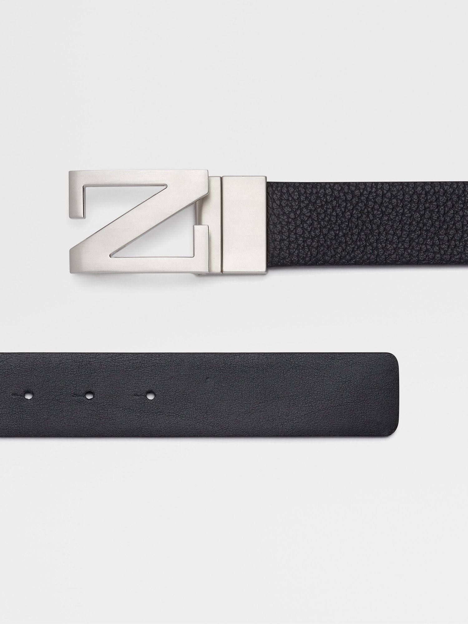 BLACK GRAINED LEATHER AND BLACK LEATHER REVERSIBLE BELT