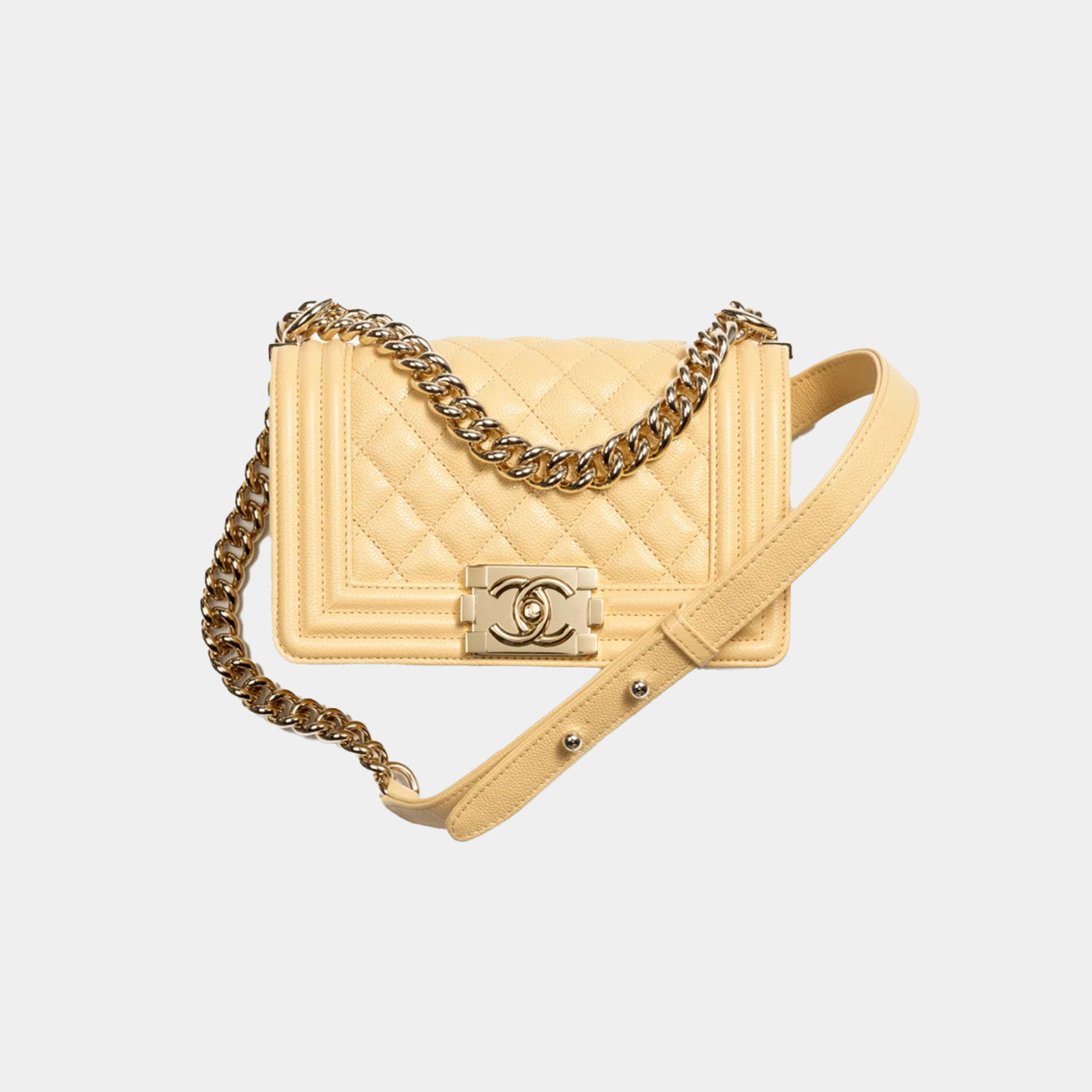 SMALL BOY CHANEL HANDBAG - GRAINED CALFSKIN &amp; GOLD-TONE METALYELLOW