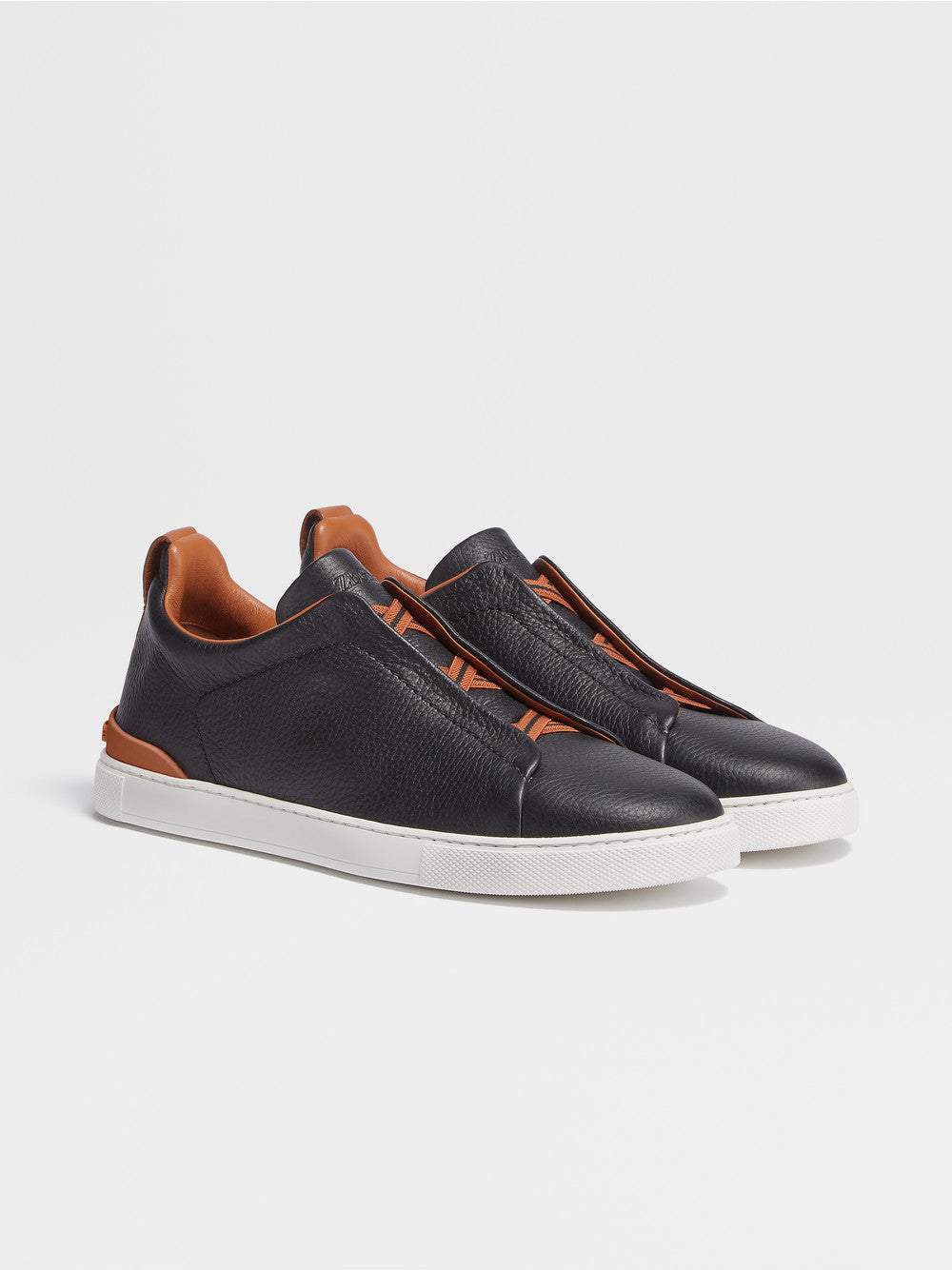 Black Deerskin Triple Stitch Sneakers