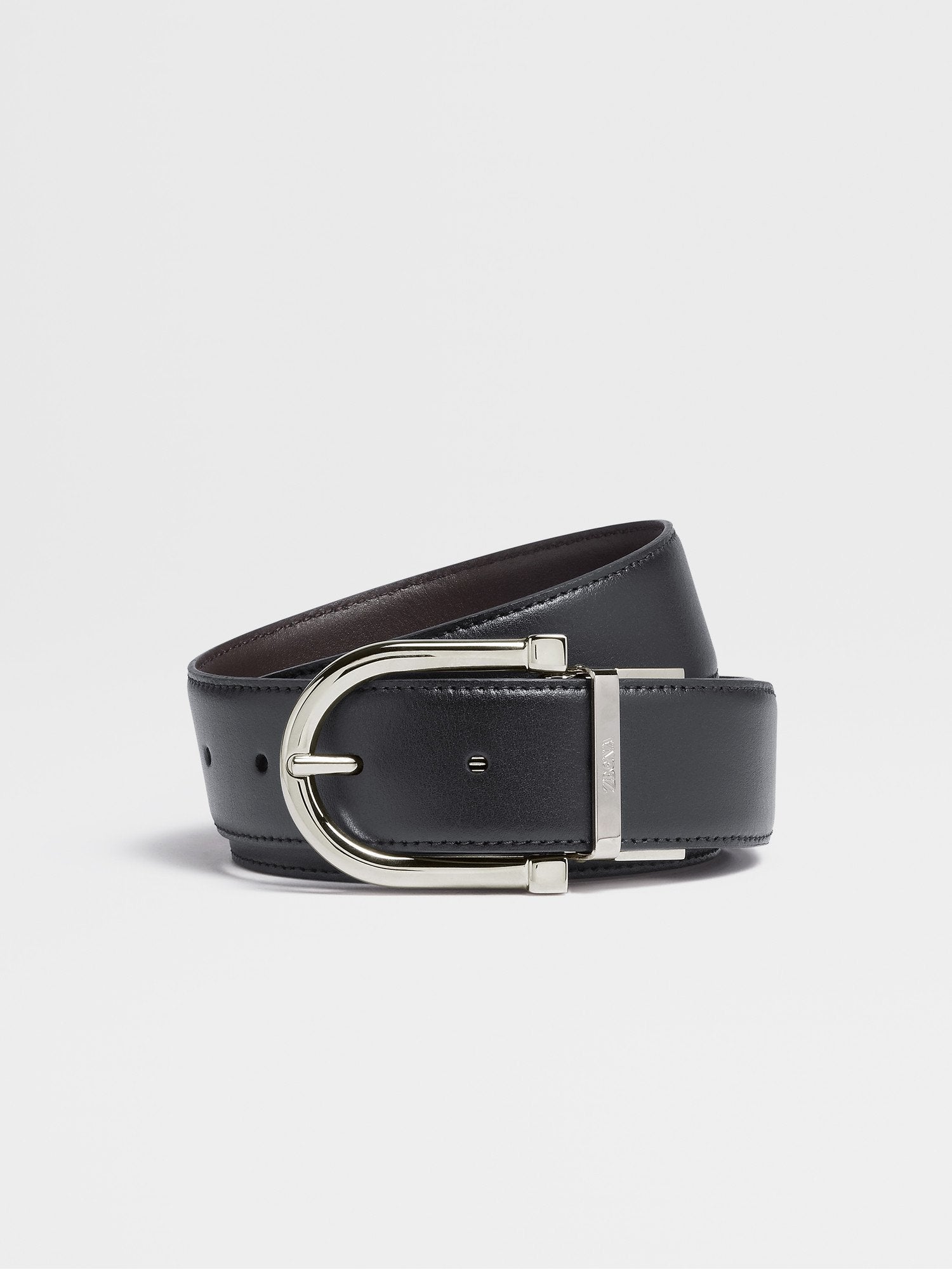 BLACK AND DARK BROWN SMOOTH LEATHER REVERSIBLE BELT