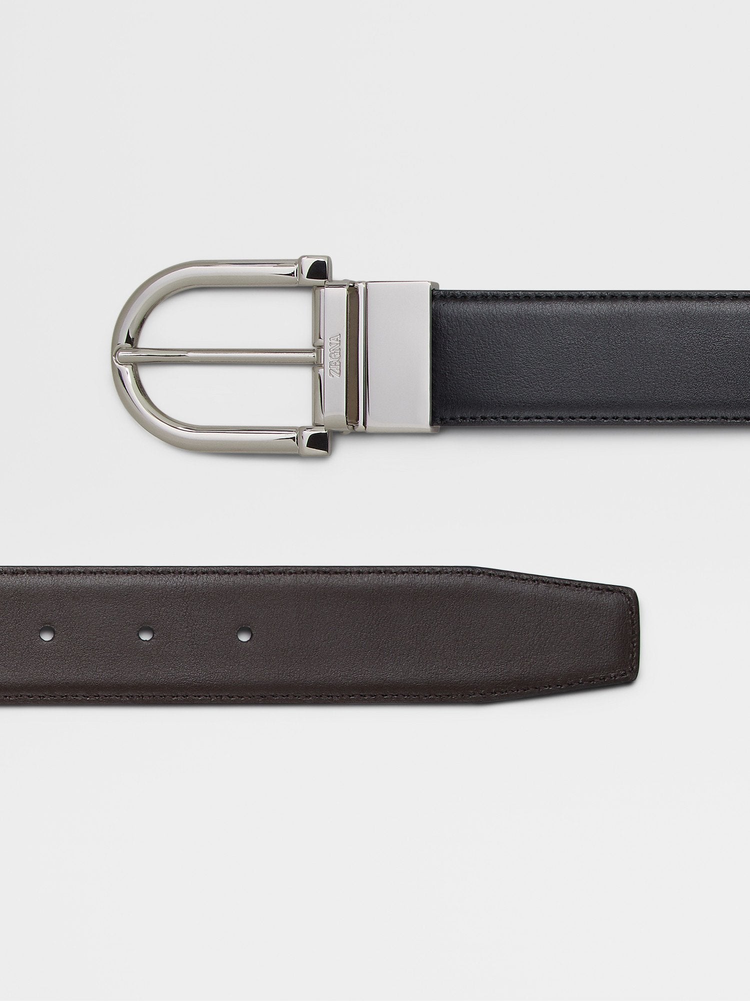 BLACK AND DARK BROWN SMOOTH LEATHER REVERSIBLE BELT