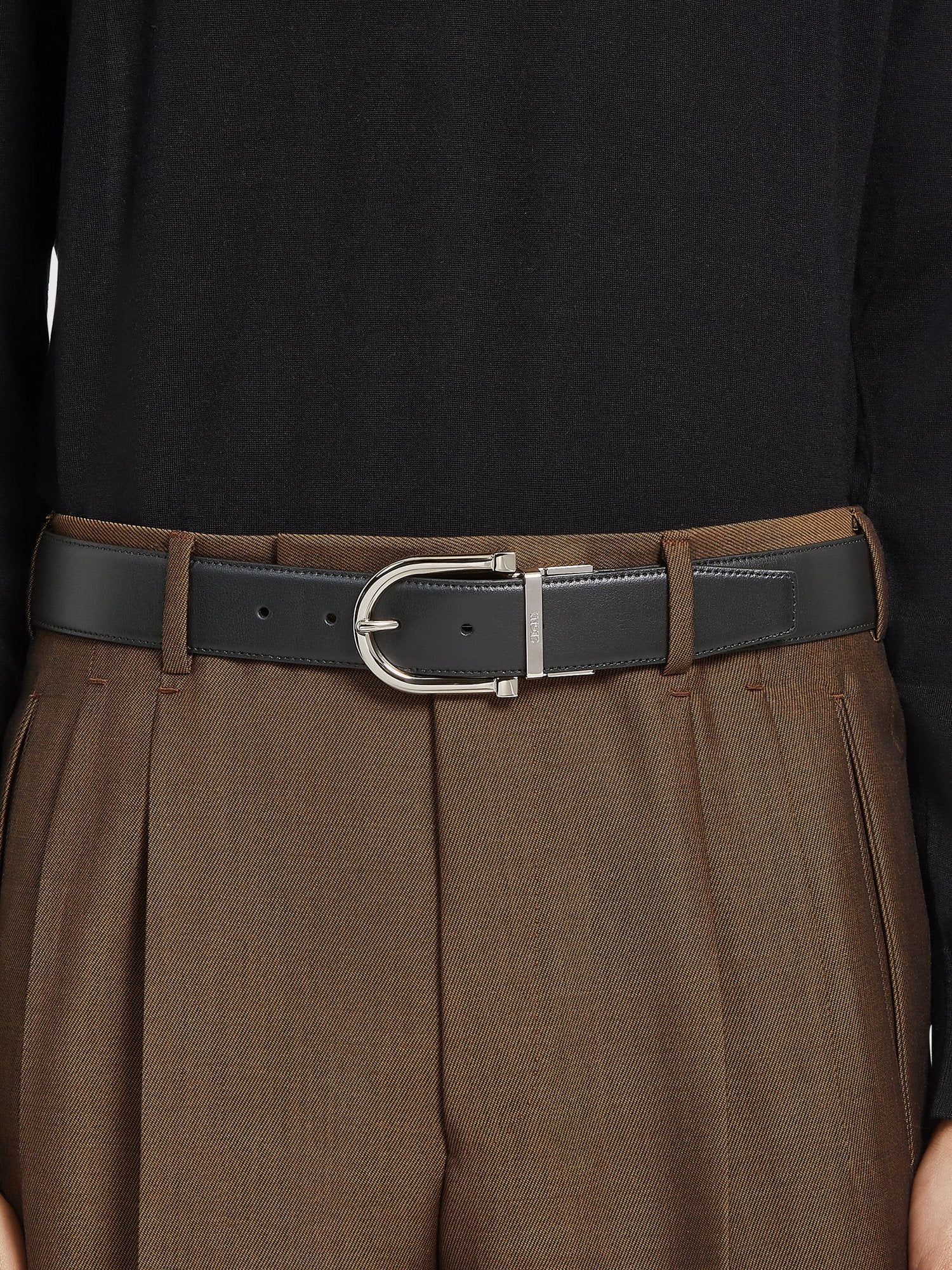 Black and Dark Brown Smooth Leather Reversible Belt