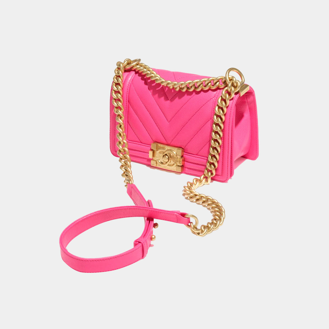 SMALL BOY CHANEL HANDBAG - GRAINED SHINY CALFSKIN &amp; GOLD-TONE METALFUCHSIA