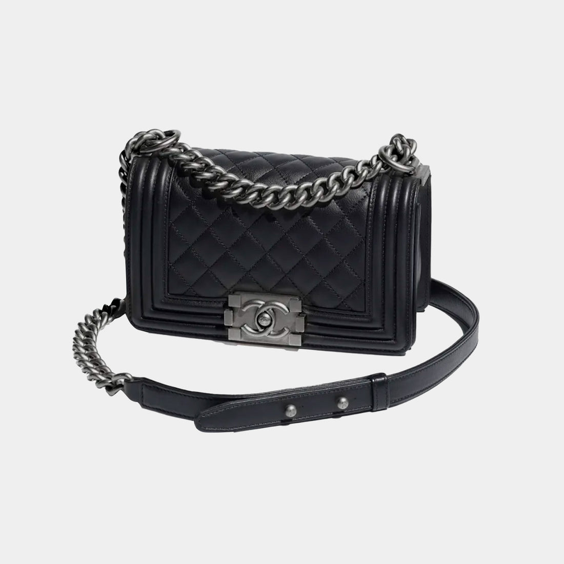 SMALL BOY CHANEL HANDBAG - CALFSKIN &amp; RUTHENIUM - FINISH METALBLACK