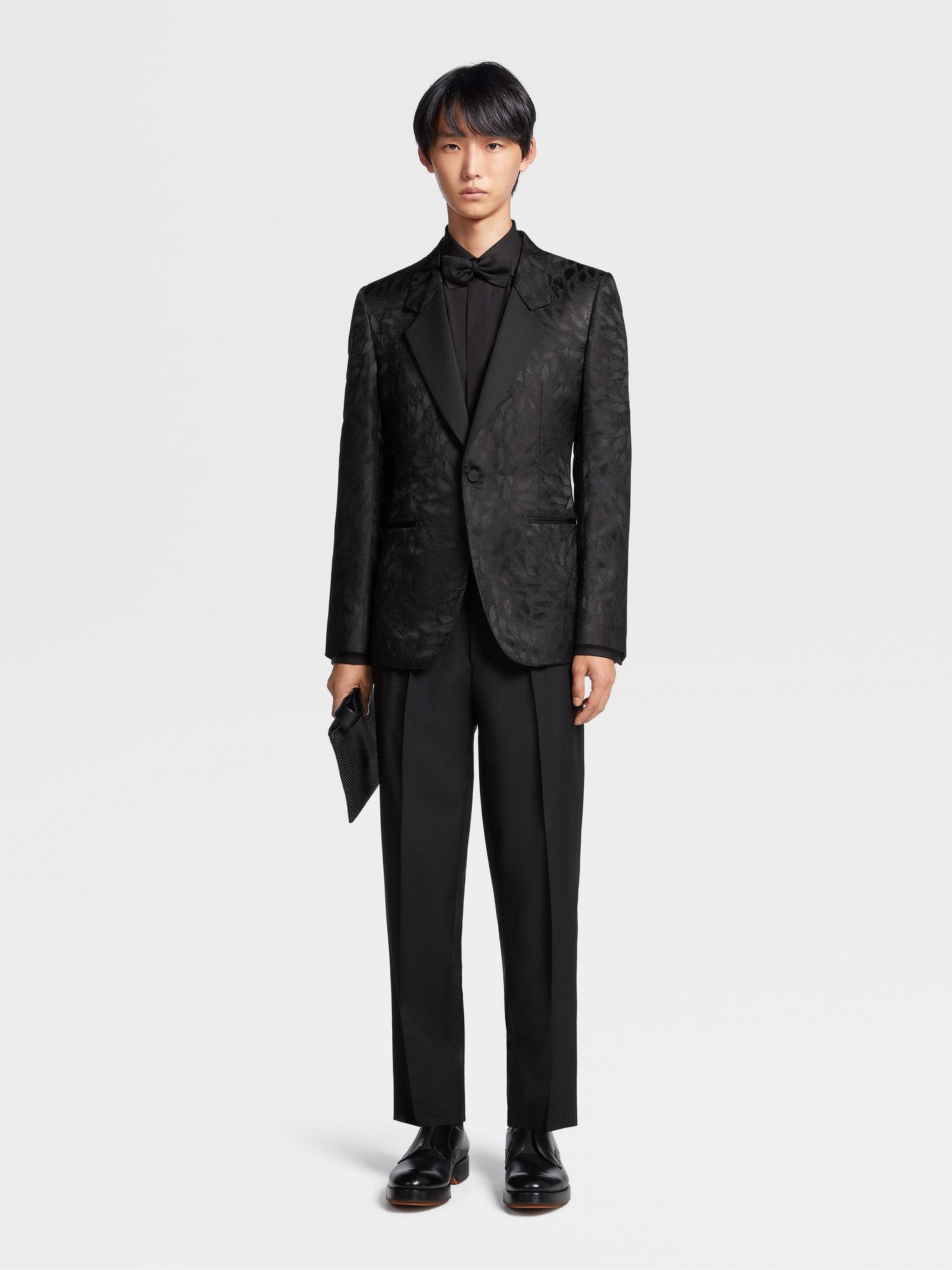 BLACK JACQUARD SILK AND WOOL EVENING JACKET