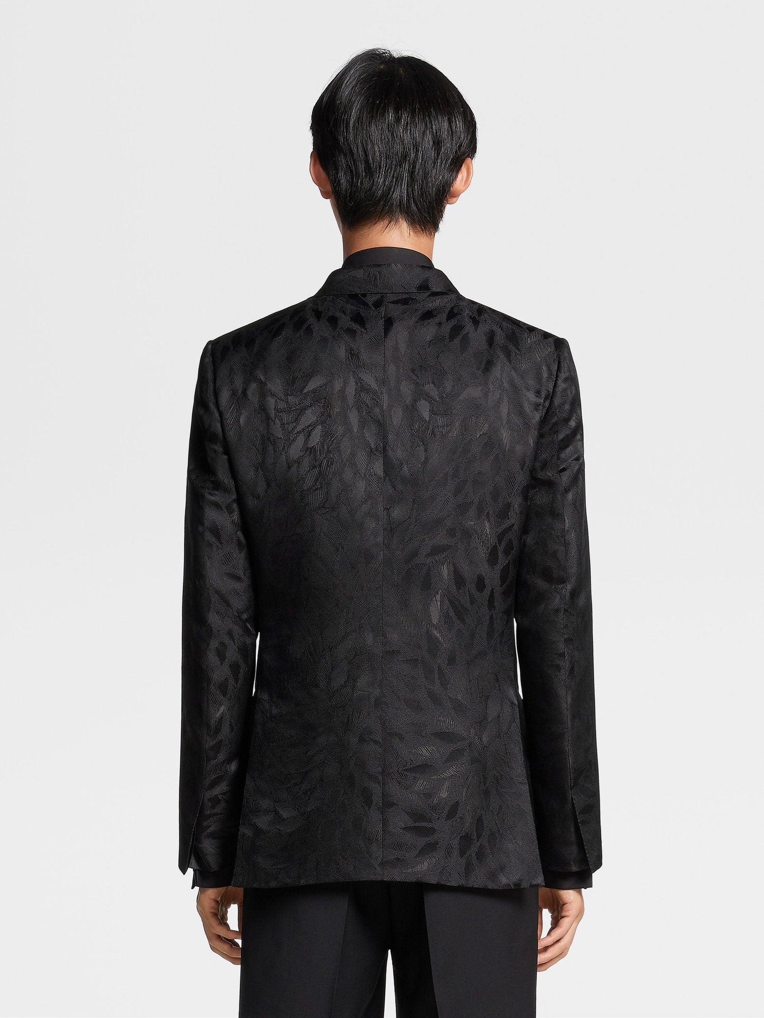 BLACK JACQUARD SILK AND WOOL EVENING JACKET