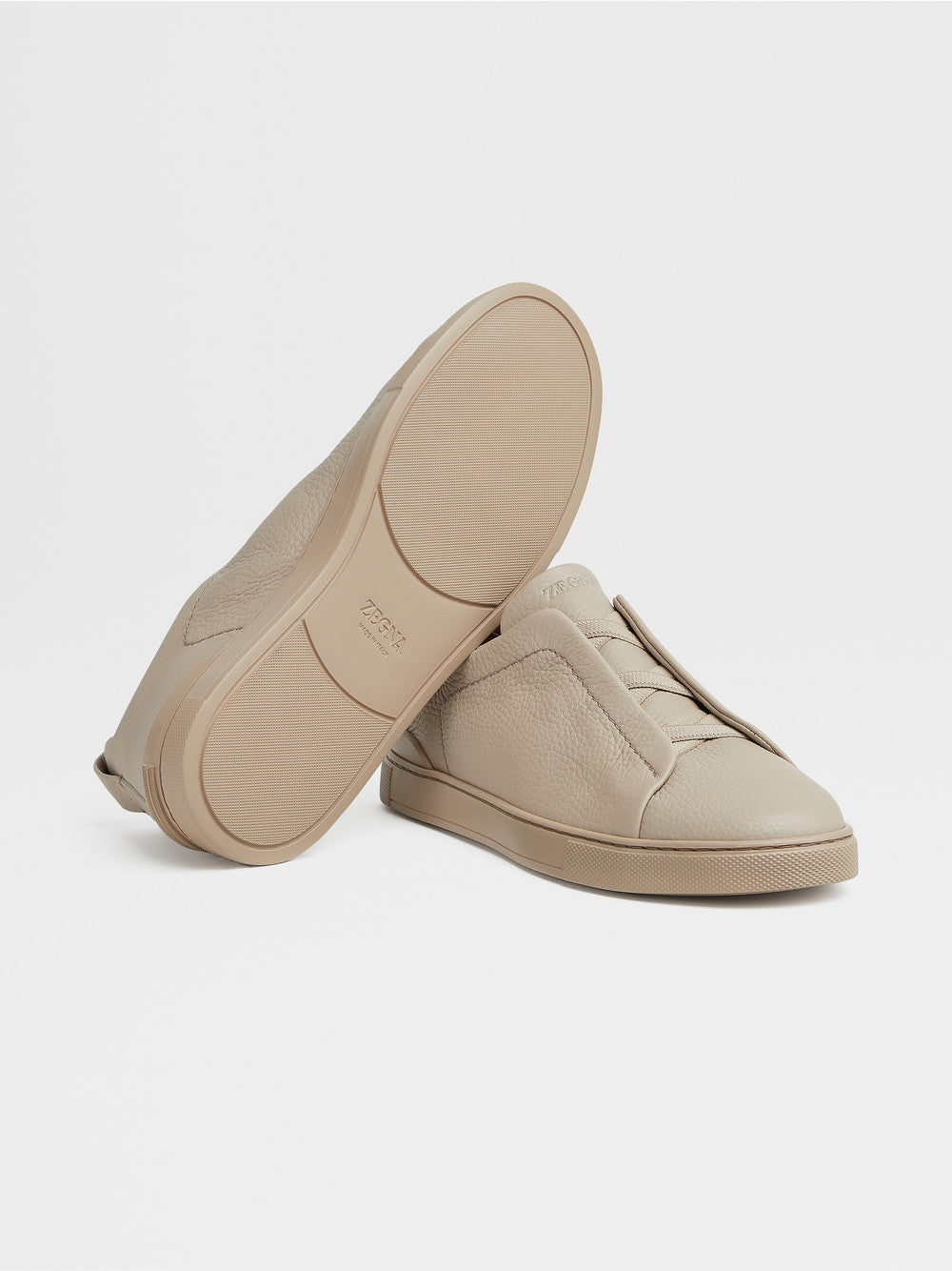 Beige Deerskin Triple Stitch Sneakers