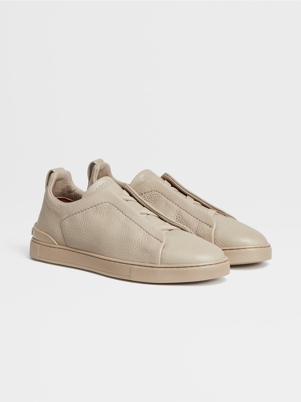 Beige Deerskin Triple Stitch Sneakers