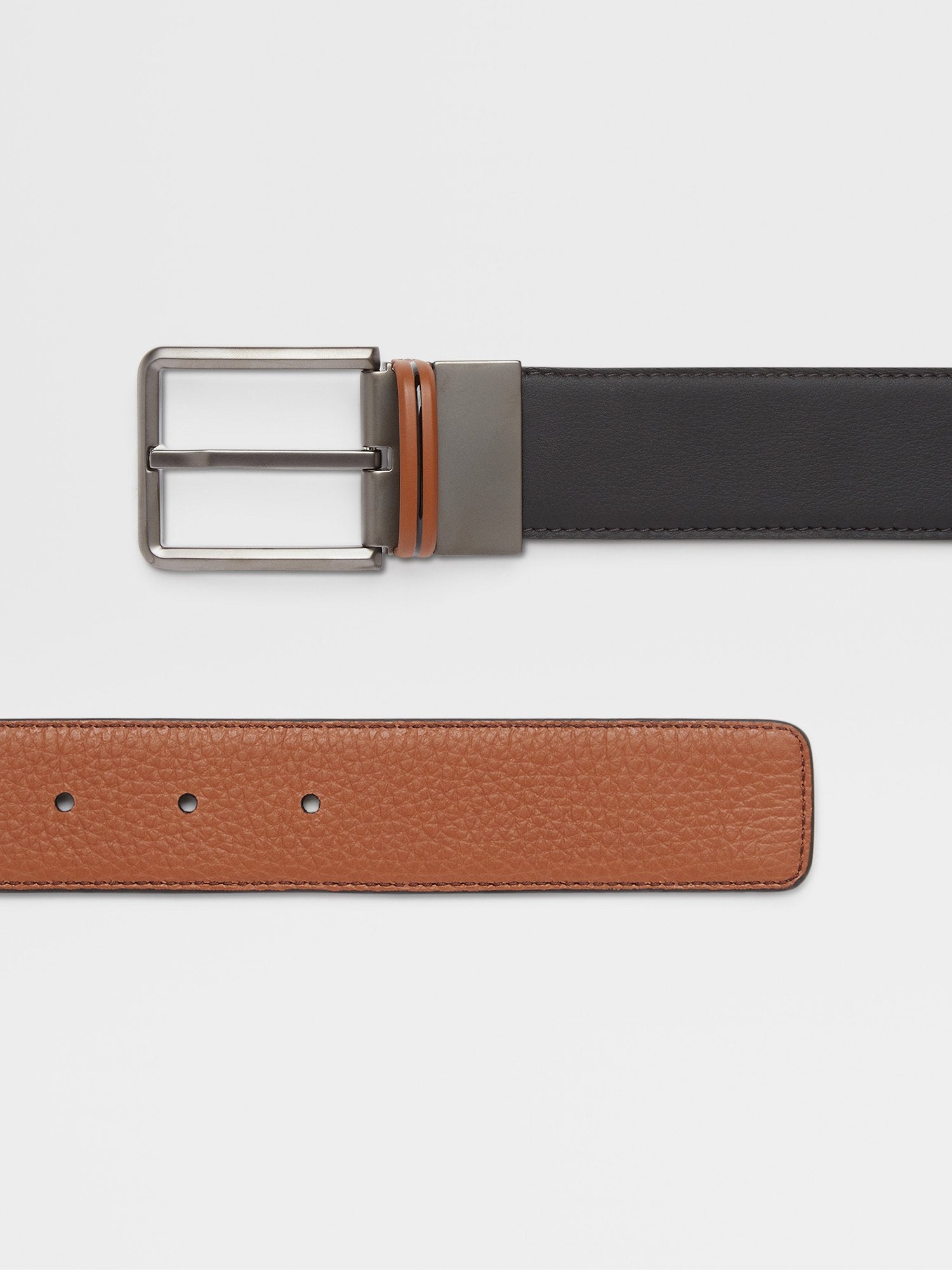 Black Leather and Foliage Deerskin Reversible Belt