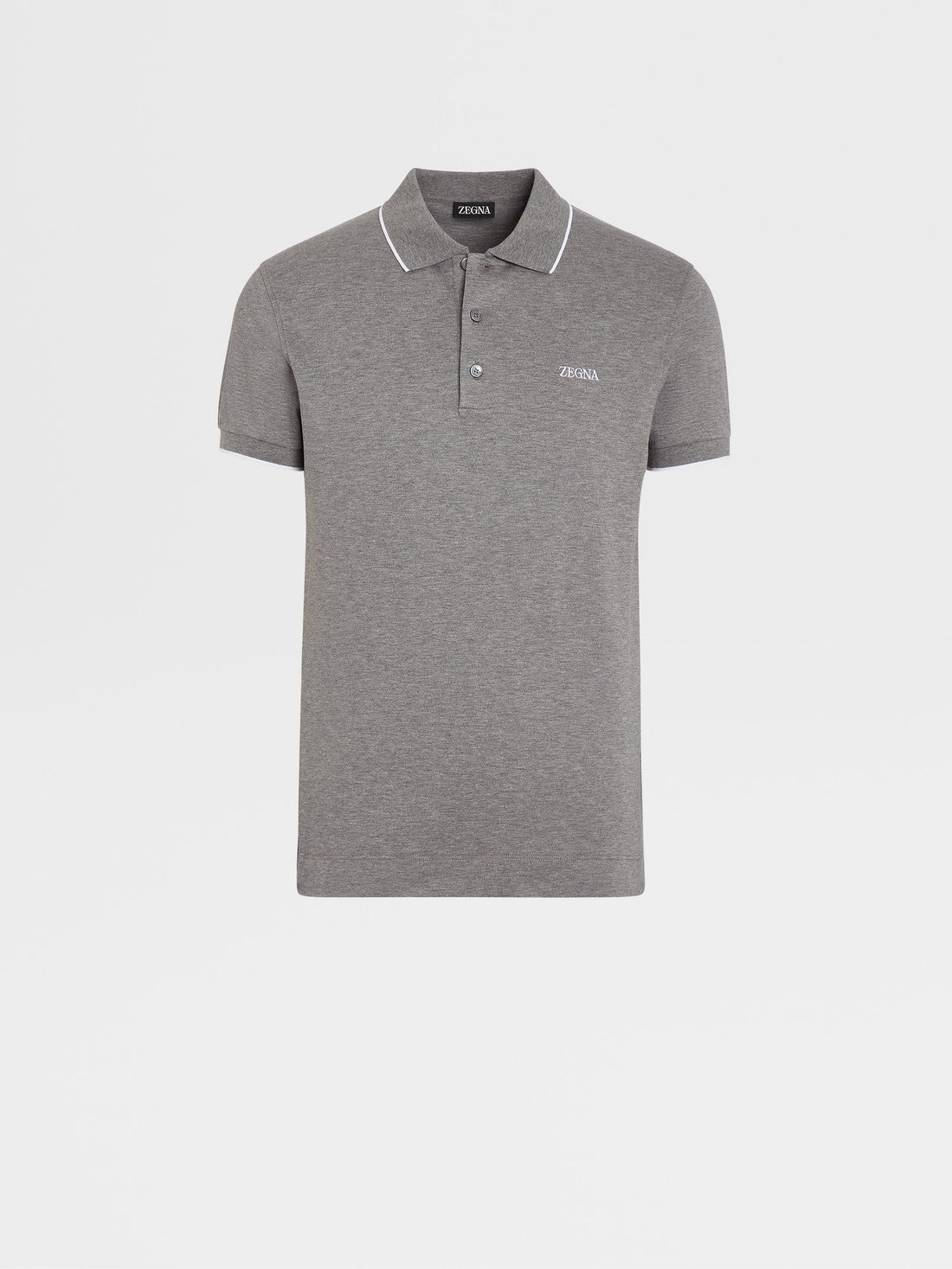 GREY MÉLANGE STRETCH COTTON SHORT-SLEEVE POLO